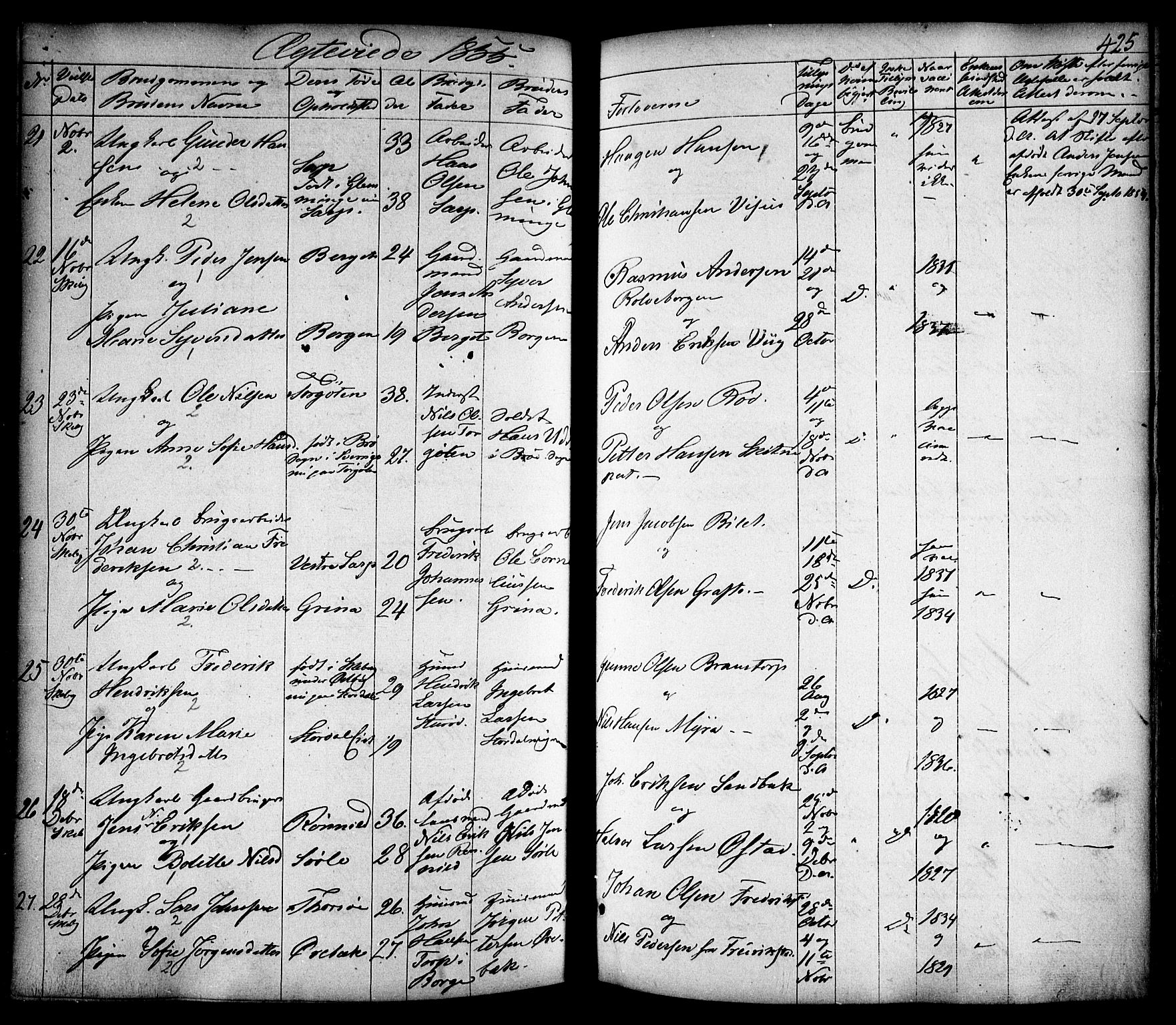 Skjeberg prestekontor Kirkebøker, SAO/A-10923/F/Fa/L0006: Parish register (official) no. I 6, 1846-1858, p. 425