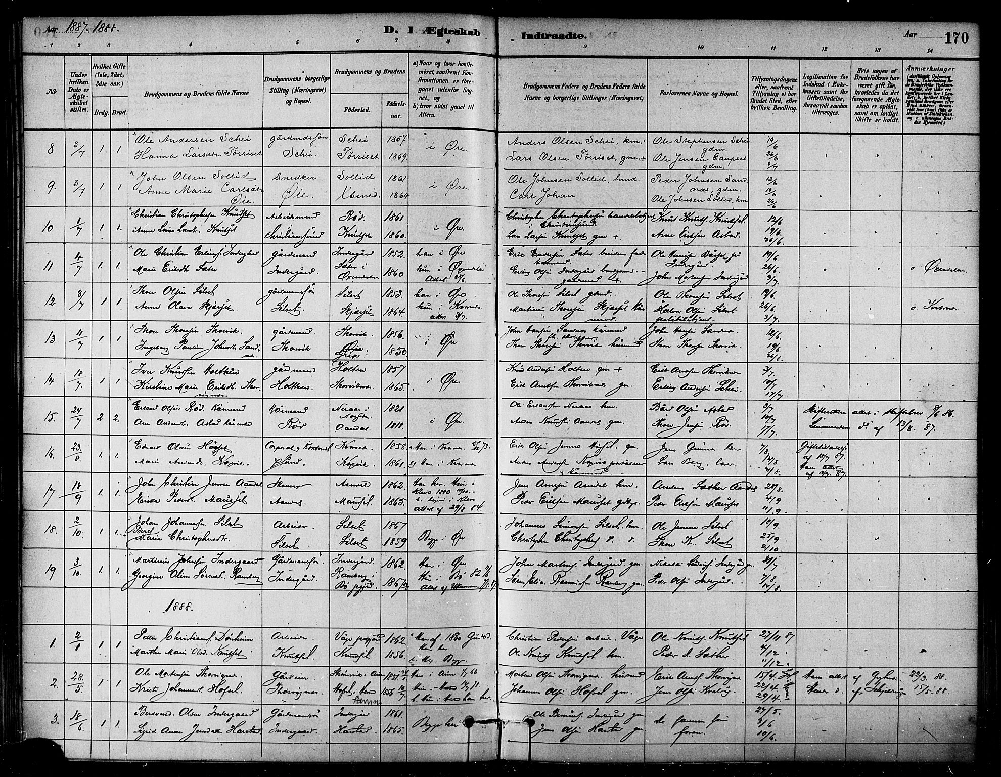 Ministerialprotokoller, klokkerbøker og fødselsregistre - Møre og Romsdal, SAT/A-1454/584/L0967: Parish register (official) no. 584A07, 1879-1894, p. 170
