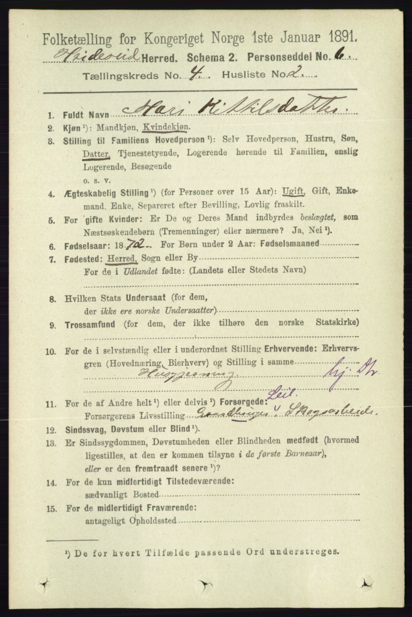 RA, 1891 census for 0829 Kviteseid, 1891, p. 742