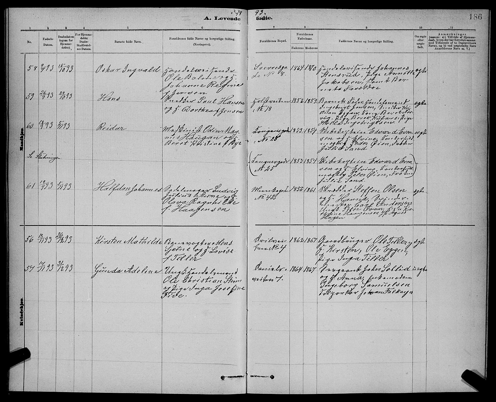 Ministerialprotokoller, klokkerbøker og fødselsregistre - Sør-Trøndelag, AV/SAT-A-1456/601/L0092: Parish register (copy) no. 601C10, 1884-1897, p. 186
