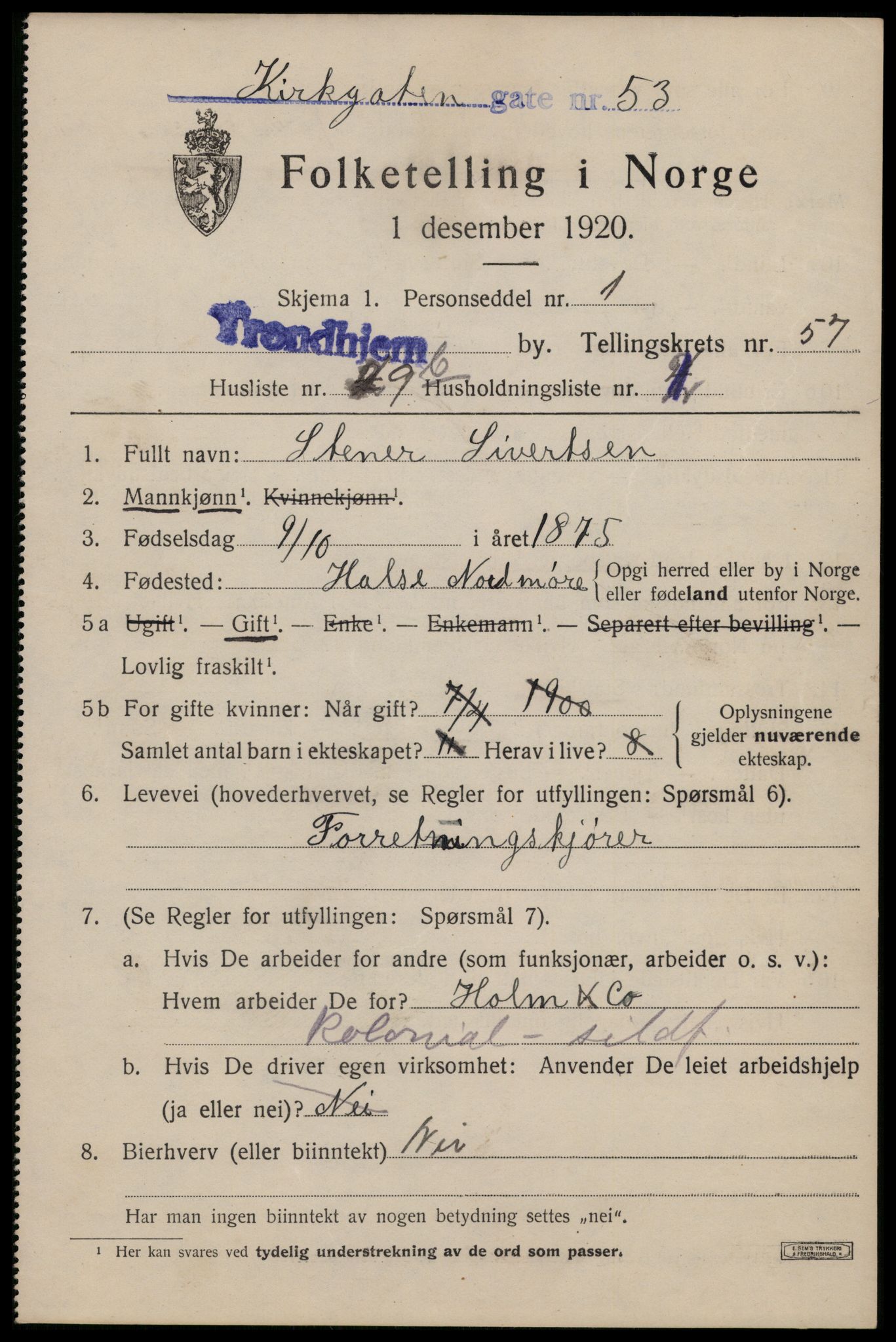 SAT, 1920 census for Trondheim, 1920, p. 116638