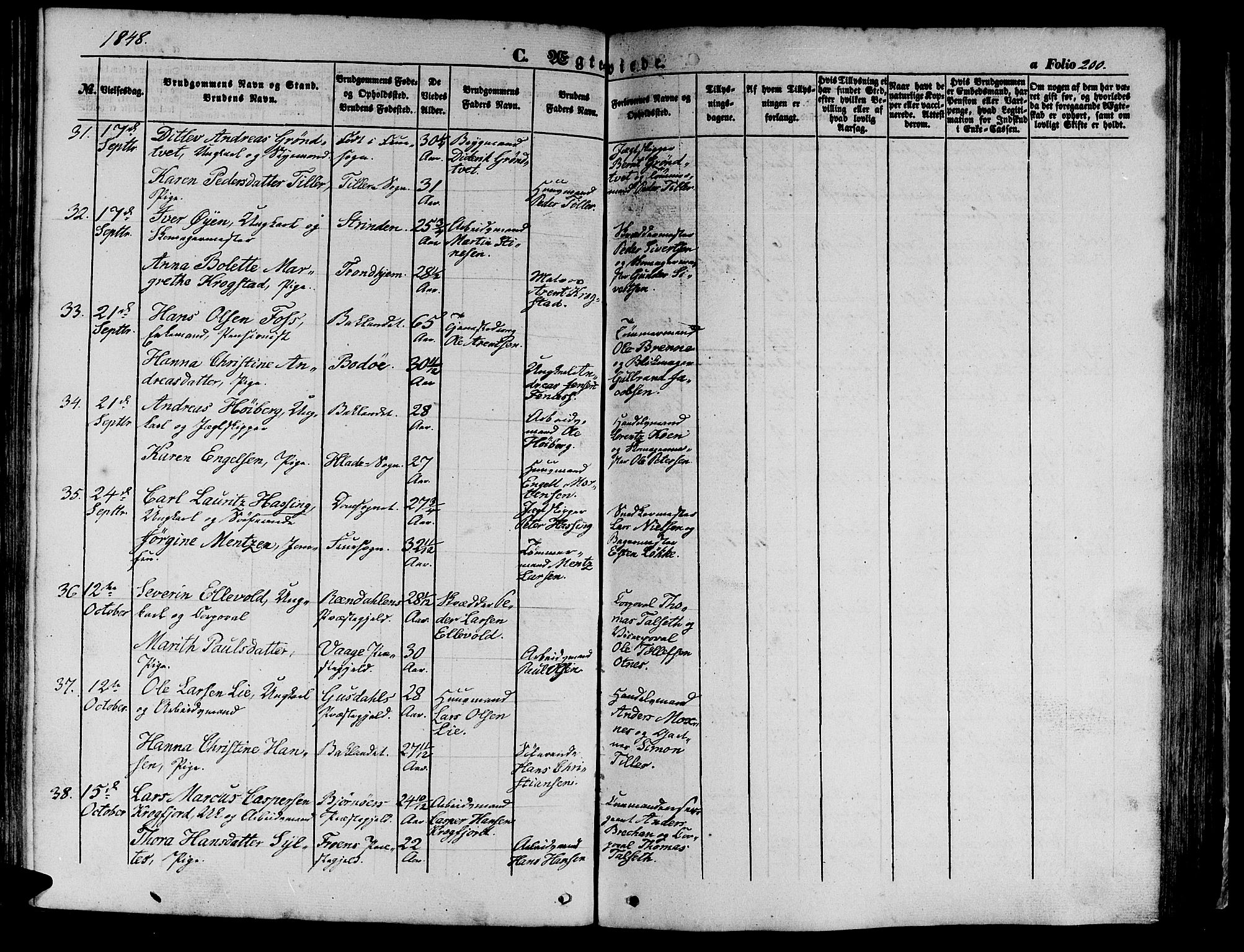 Ministerialprotokoller, klokkerbøker og fødselsregistre - Sør-Trøndelag, AV/SAT-A-1456/602/L0137: Parish register (copy) no. 602C05, 1846-1856, p. 200