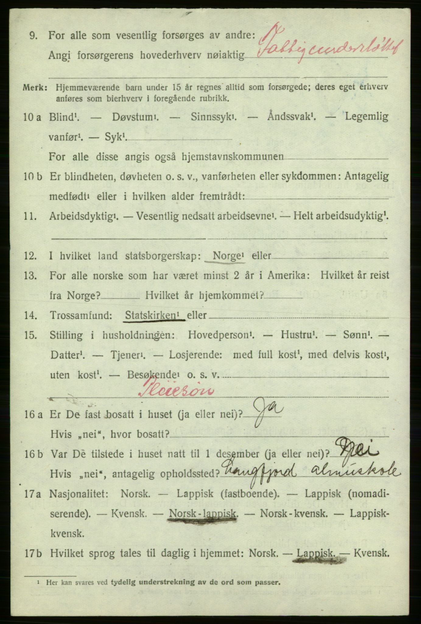 SATØ, 1920 census for Gamvik, 1920, p. 3565