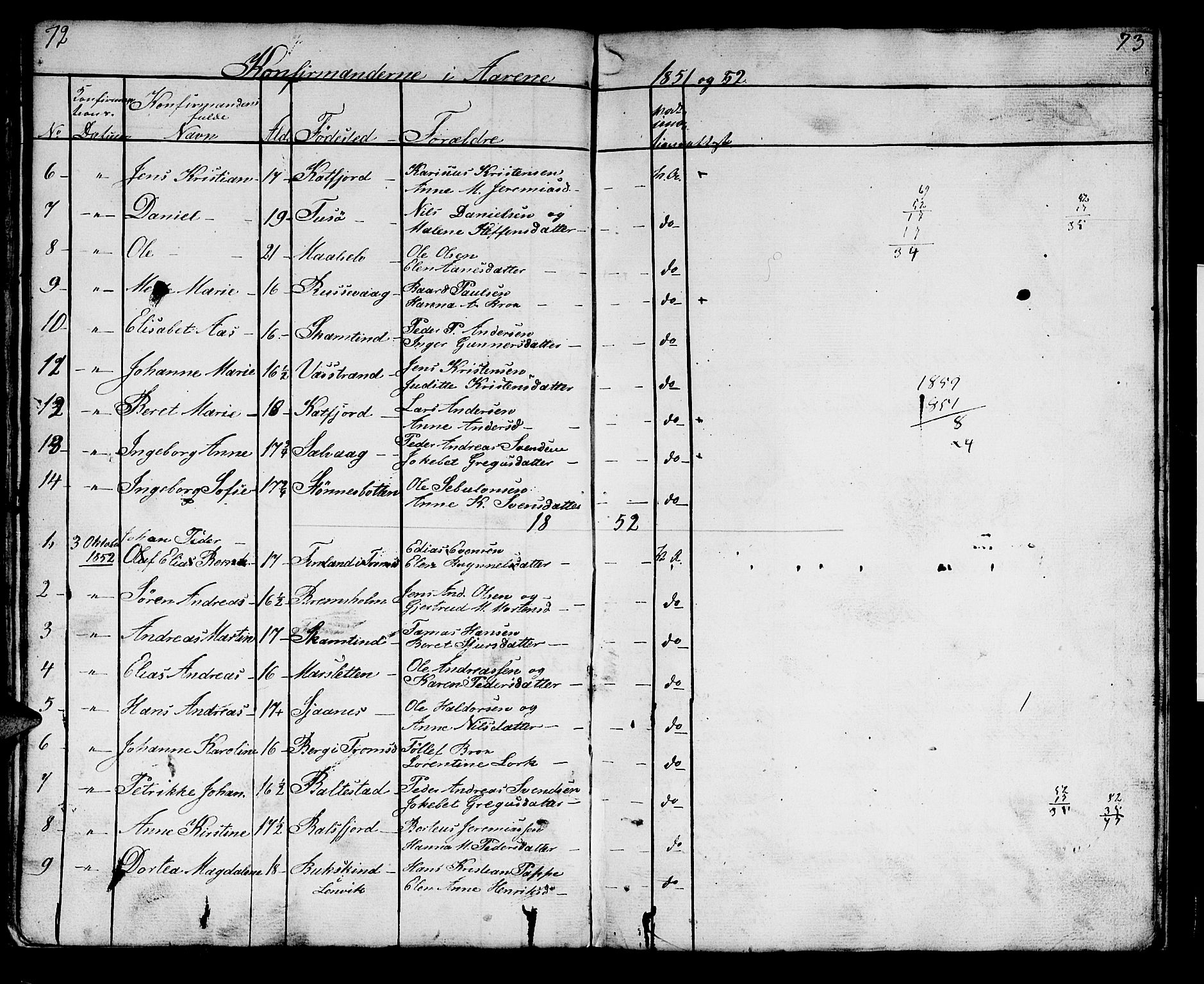 Lenvik sokneprestembete, SATØ/S-1310/H/Ha/Hab/L0018klokker: Parish register (copy) no. 18, 1838-1854, p. 72-73