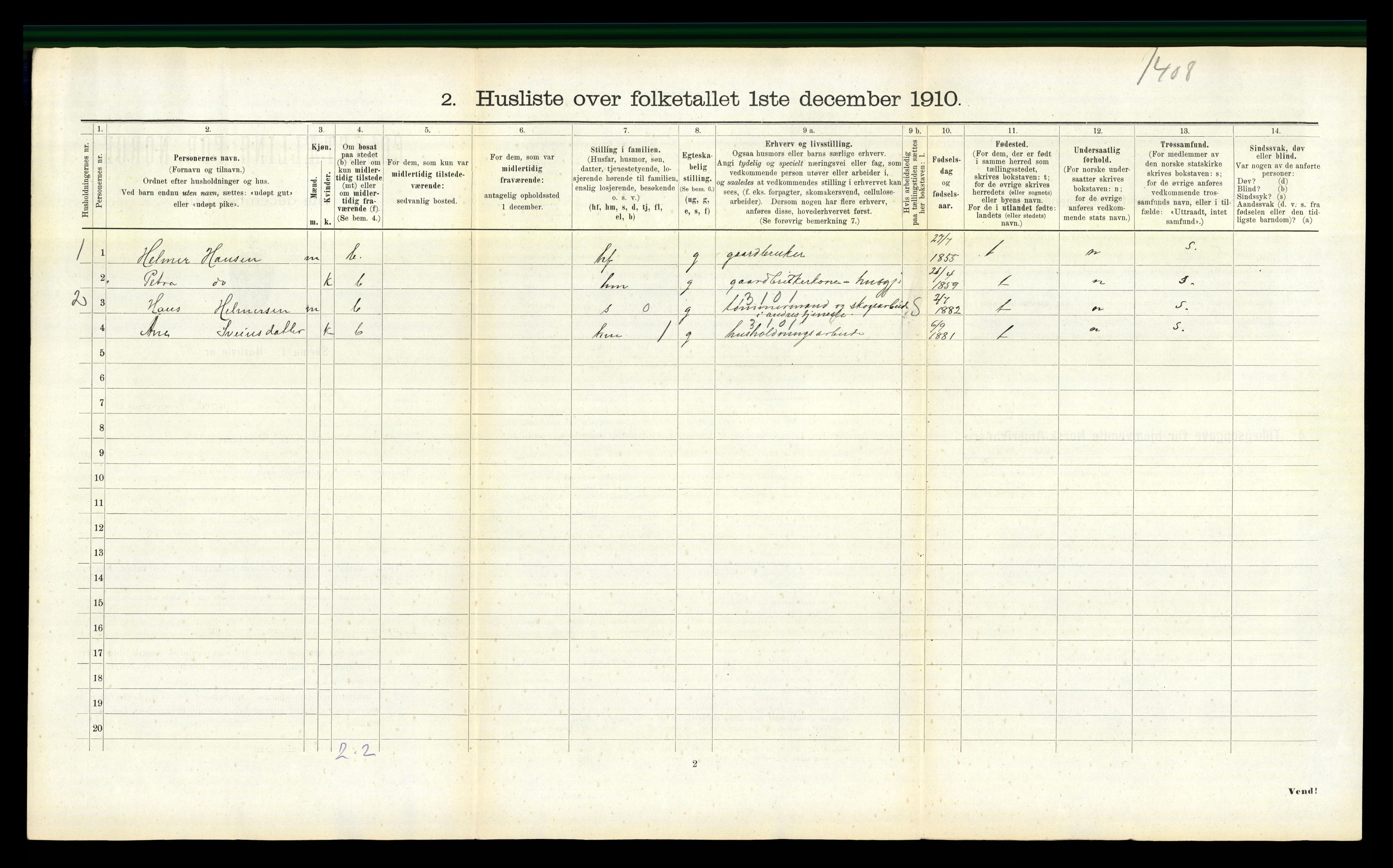 RA, 1910 census for Overhalla, 1910, p. 624