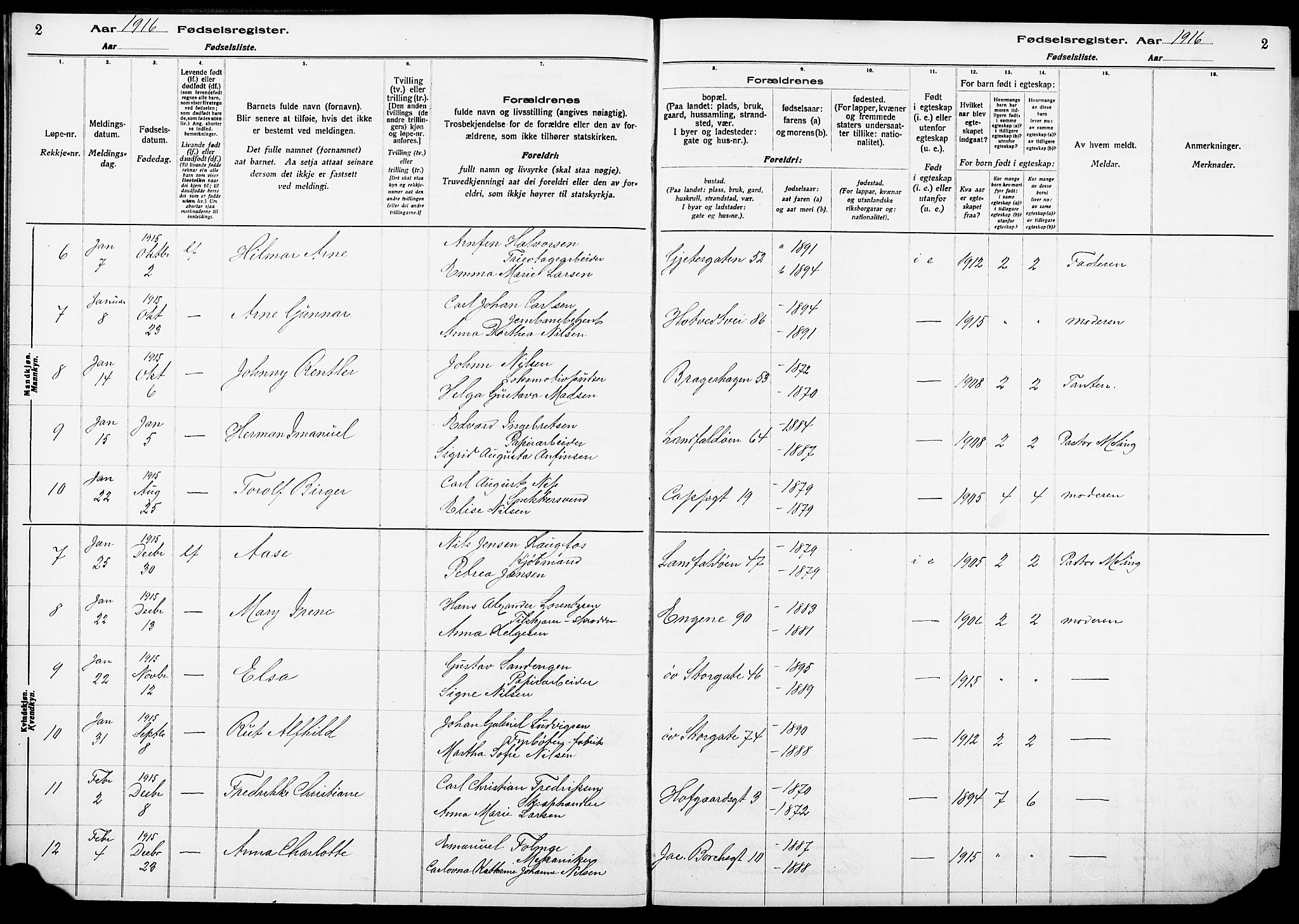 Bragernes kirkebøker, AV/SAKO-A-6/J/Ja/L0001: Birth register no. 1, 1916-1922, p. 2