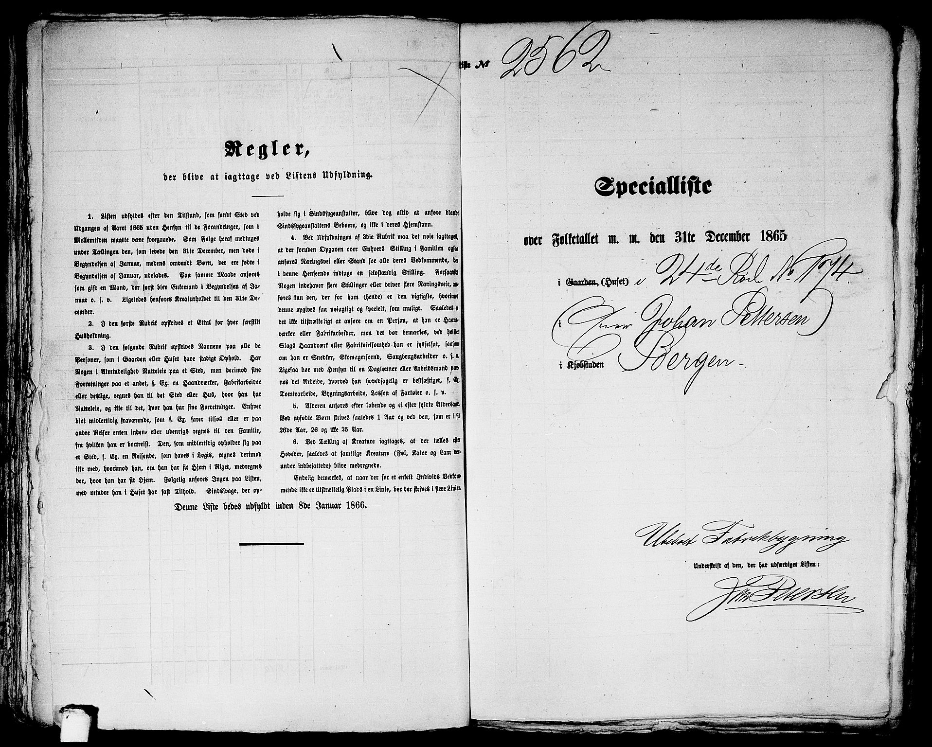 RA, 1865 census for Bergen, 1865, p. 5224
