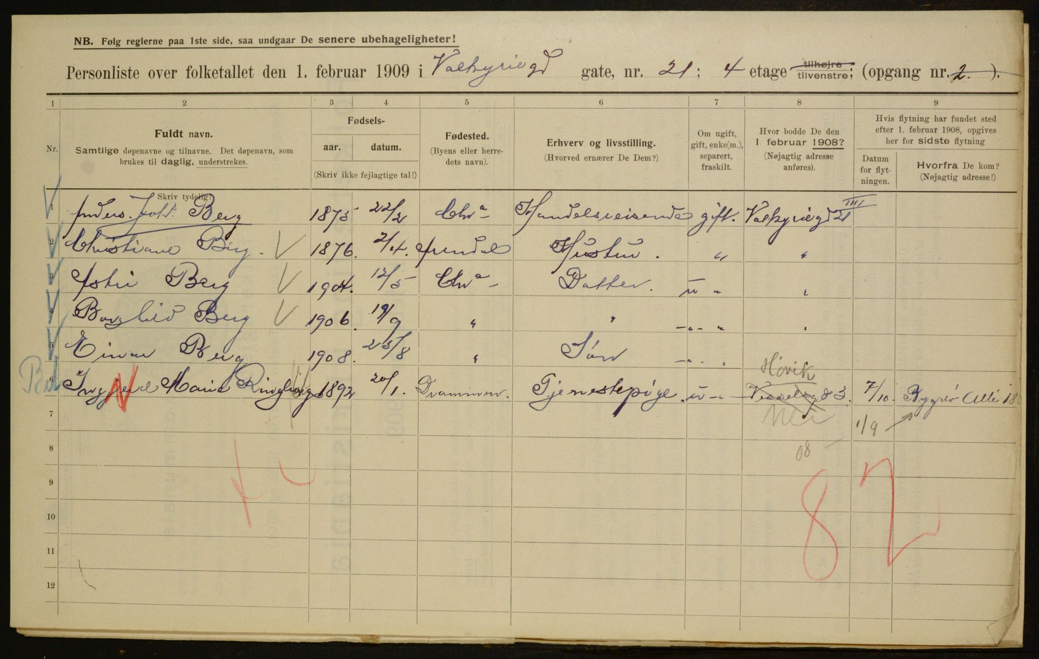 OBA, Municipal Census 1909 for Kristiania, 1909, p. 110541