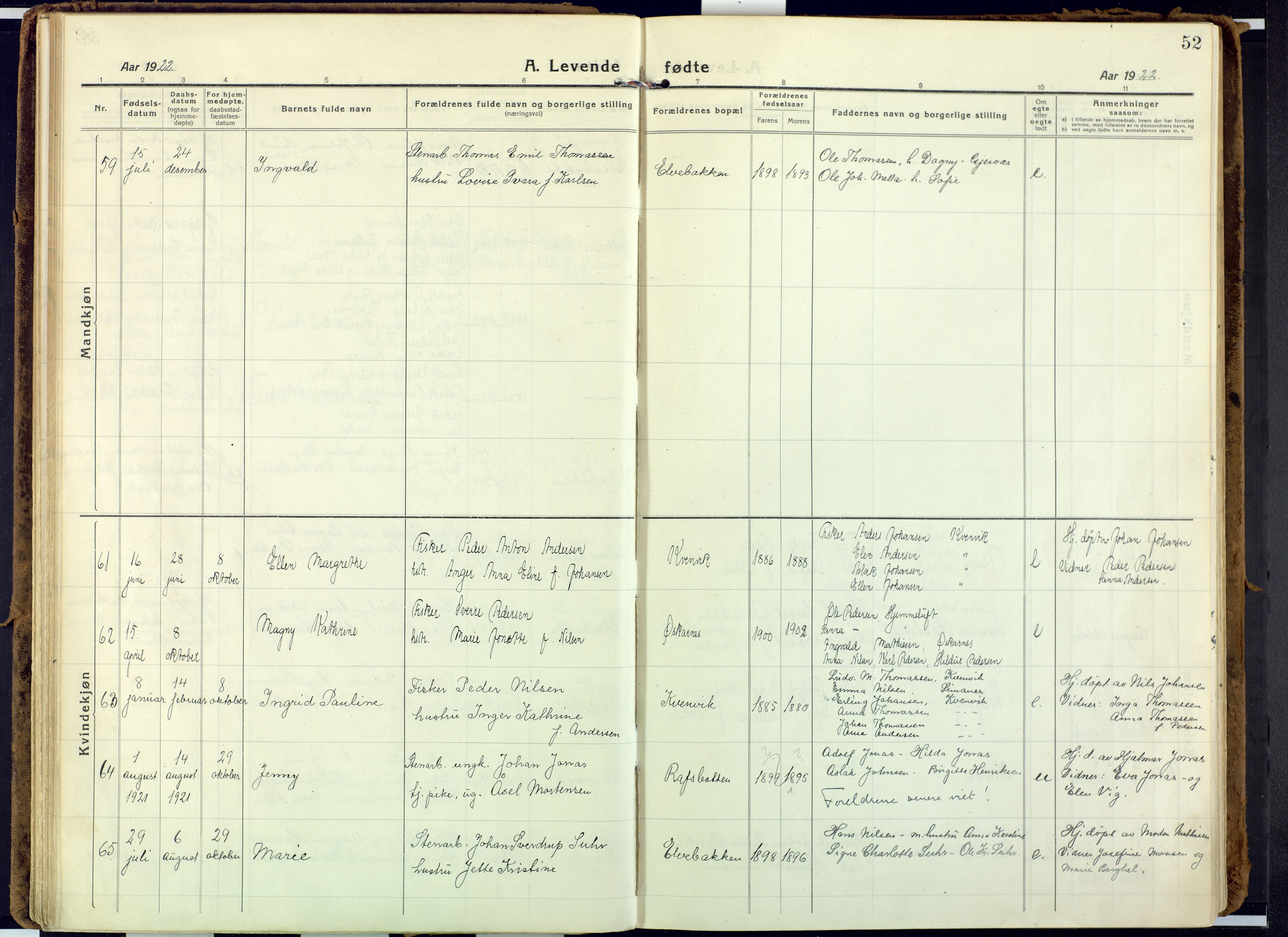 Alta sokneprestkontor, AV/SATØ-S-1338/H/Ha: Parish register (official) no. 6, 1918-1931, p. 52