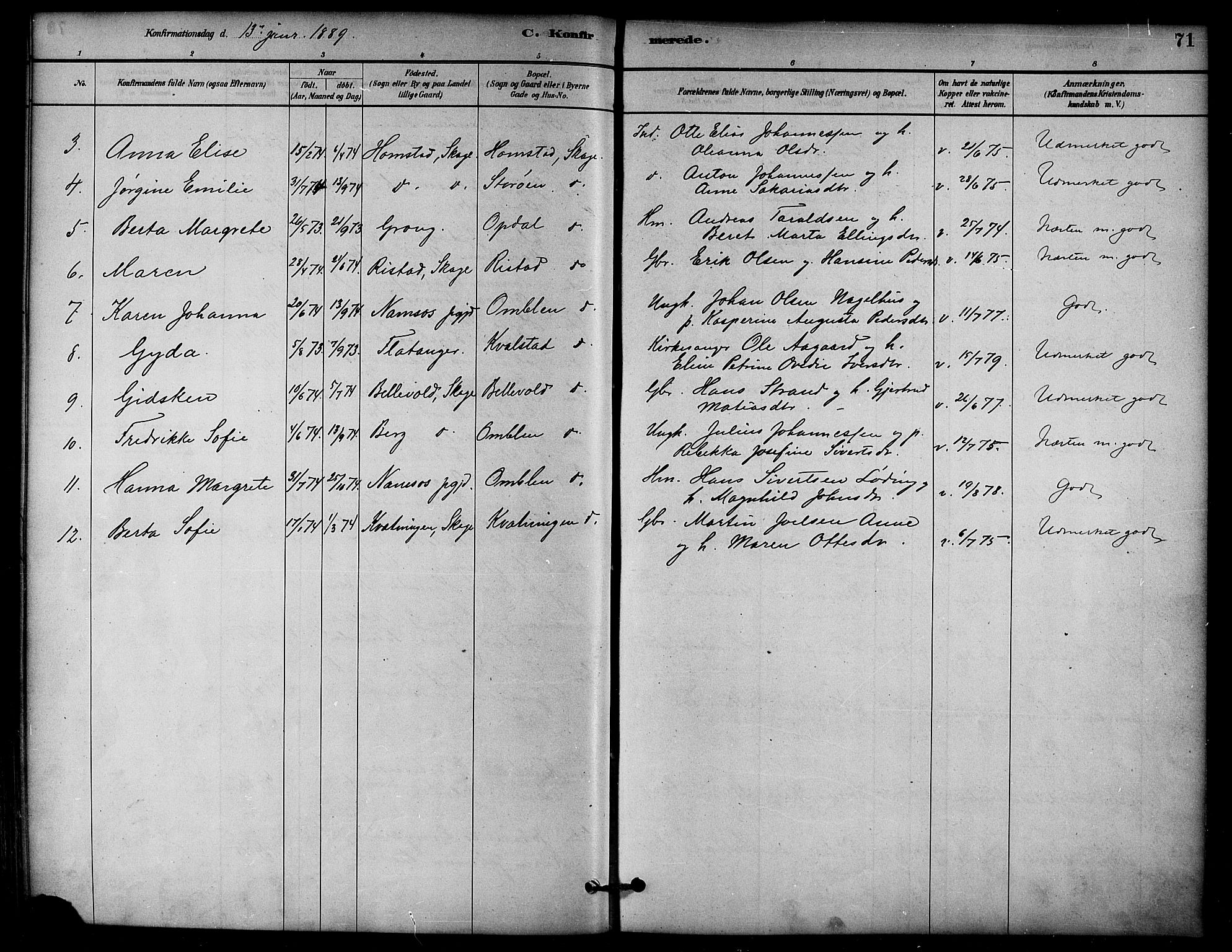 Ministerialprotokoller, klokkerbøker og fødselsregistre - Nord-Trøndelag, SAT/A-1458/766/L0563: Parish register (official) no. 767A01, 1881-1899, p. 71
