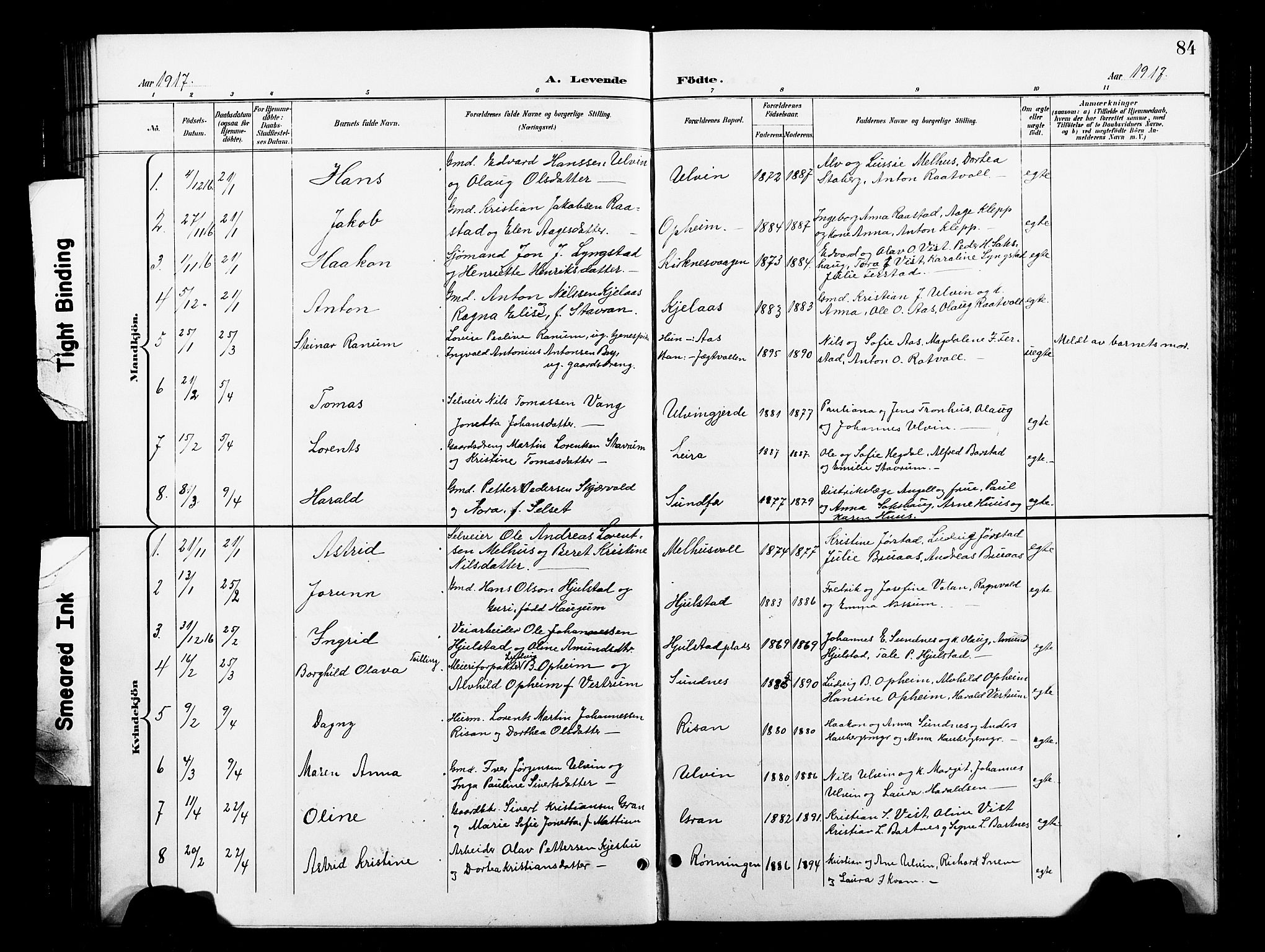 Ministerialprotokoller, klokkerbøker og fødselsregistre - Nord-Trøndelag, SAT/A-1458/730/L0302: Parish register (copy) no. 730C05, 1898-1924, p. 84