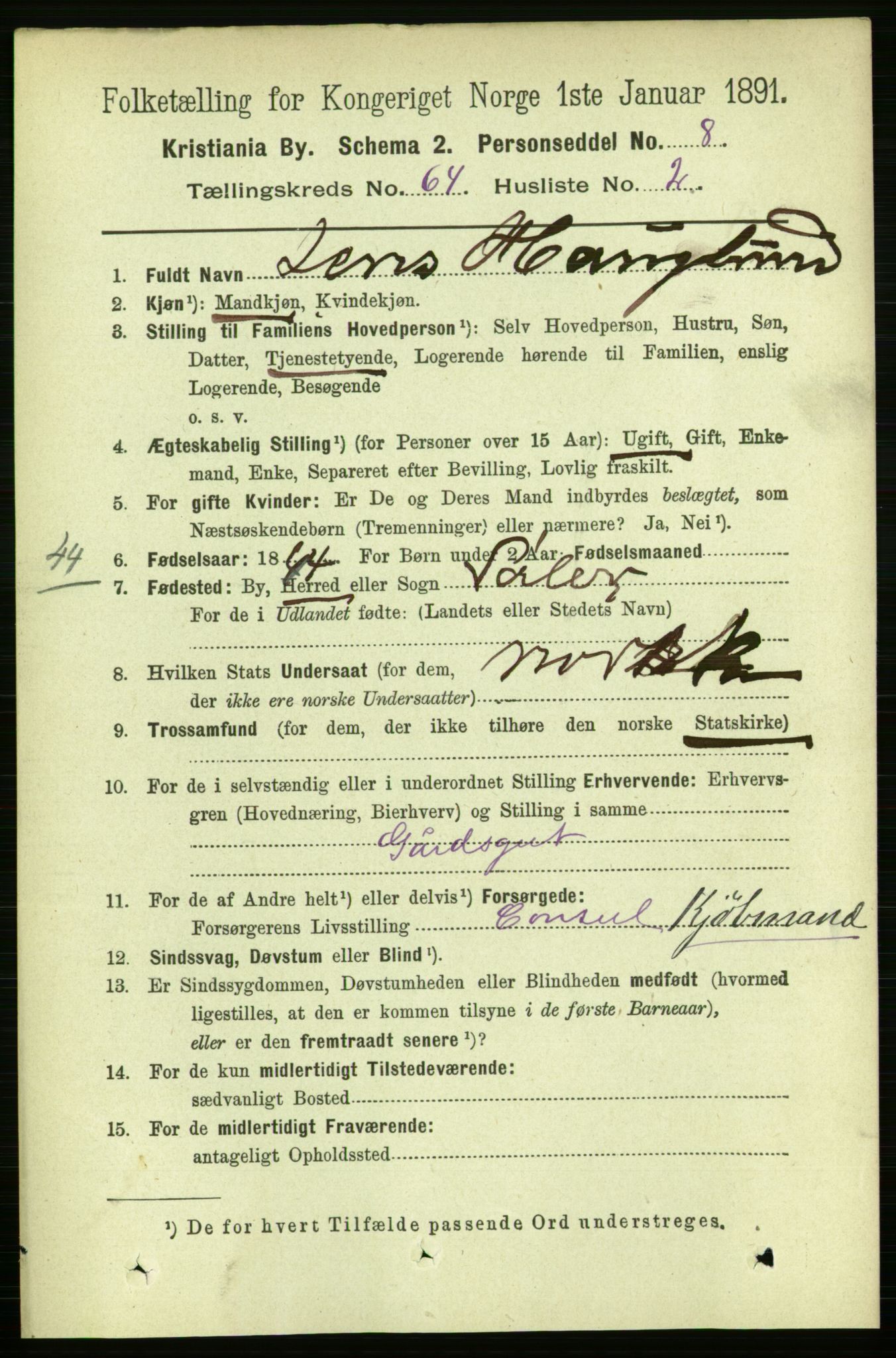 RA, 1891 census for 0301 Kristiania, 1891, p. 34414