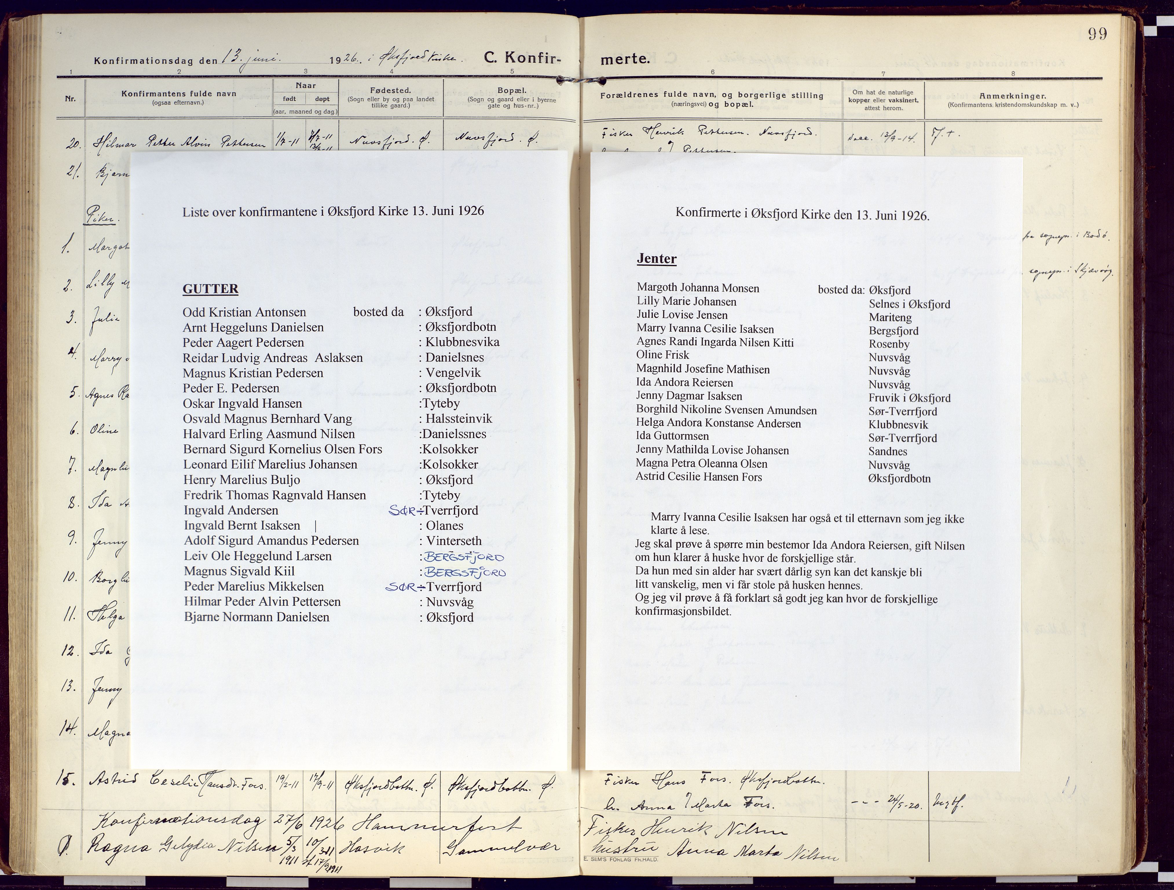 Loppa sokneprestkontor, SATØ/S-1339/H/Ha/L0012kirke: Parish register (official) no. 12, 1917-1932, p. 99