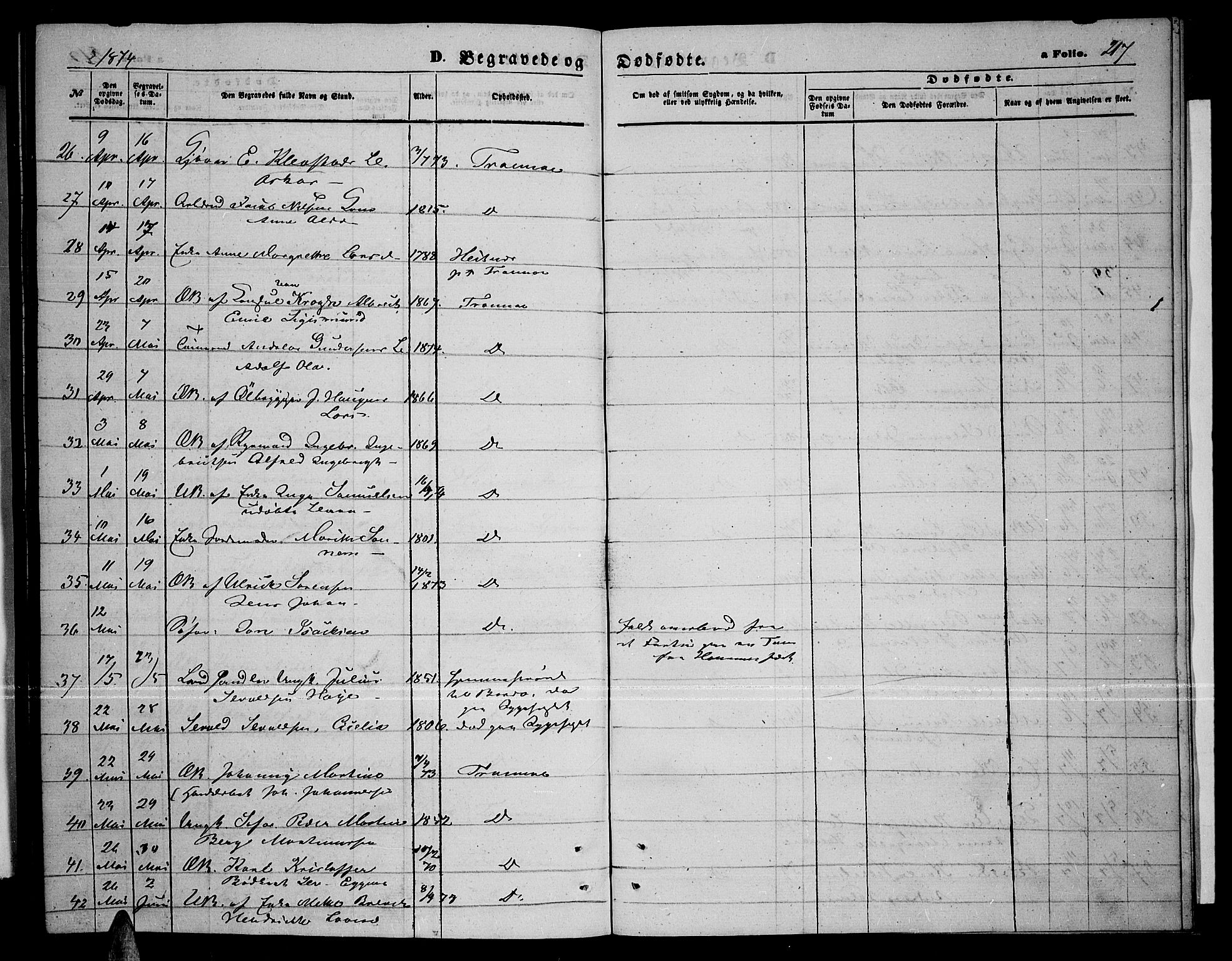 Tromsø sokneprestkontor/stiftsprosti/domprosti, AV/SATØ-S-1343/G/Gb/L0007klokker: Parish register (copy) no. 7, 1867-1875, p. 217