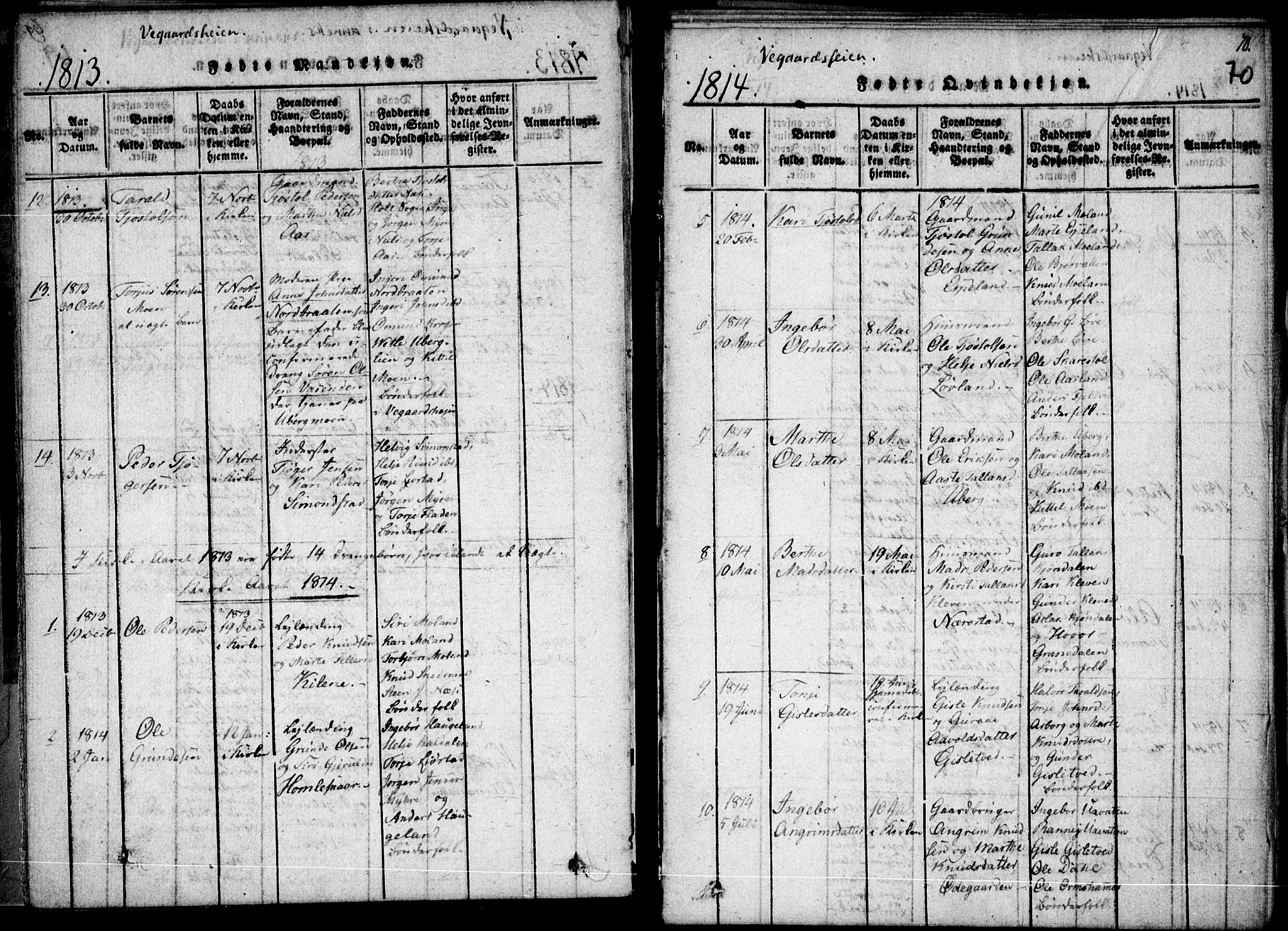 Holt sokneprestkontor, AV/SAK-1111-0021/F/Fa/L0005: Parish register (official) no. A 5, 1813-1821, p. 70