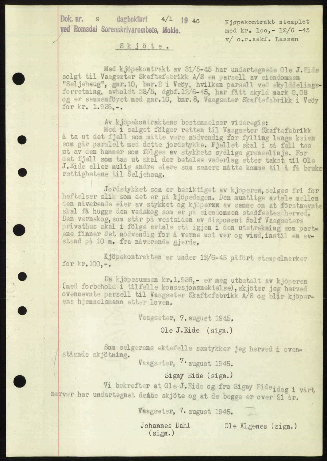 Romsdal sorenskriveri, SAT/A-4149/1/2/2C: Mortgage book no. A19, 1946-1946, Diary no: : 9/1946