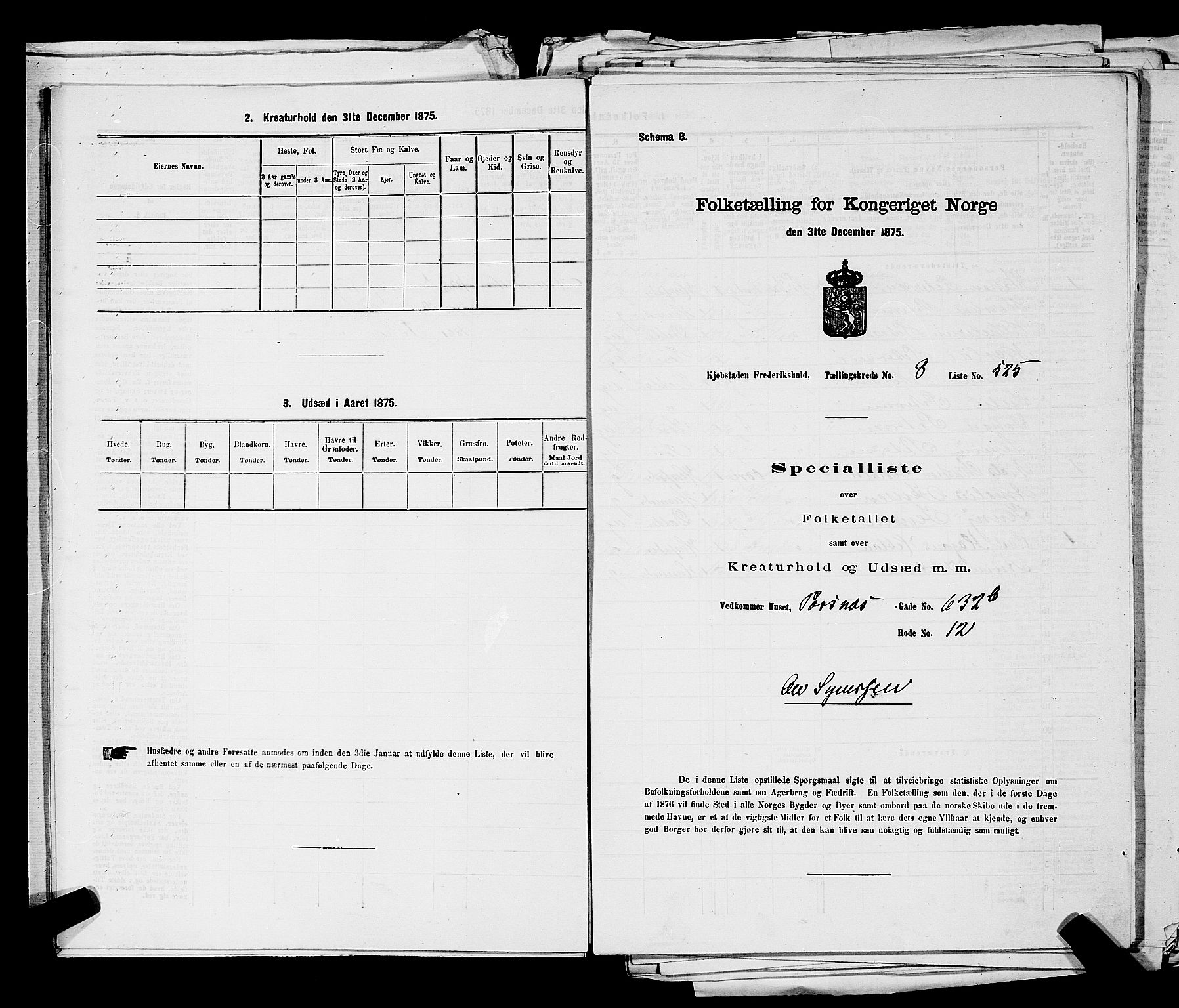 RA, 1875 census for 0101P Fredrikshald, 1875, p. 1292