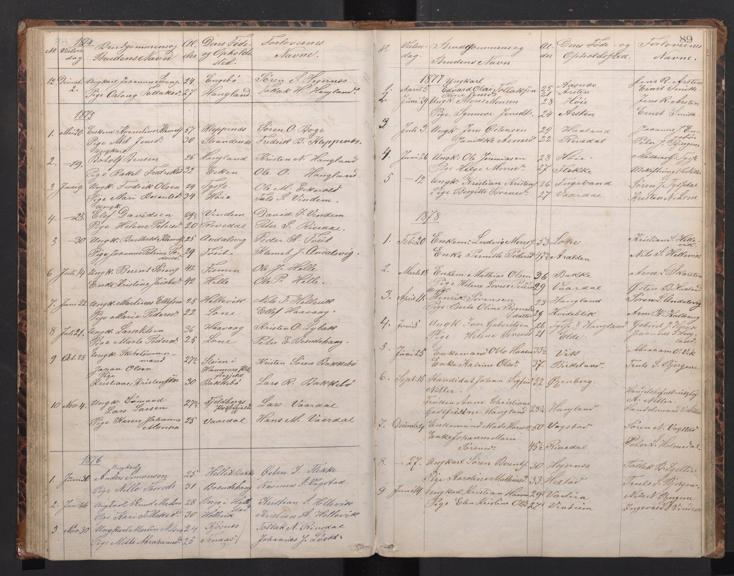 Fjaler sokneprestembete, SAB/A-79801/H/Hab/Habb/L0001: Parish register (copy) no. B 1, 1865-1894, p. 88b-89a