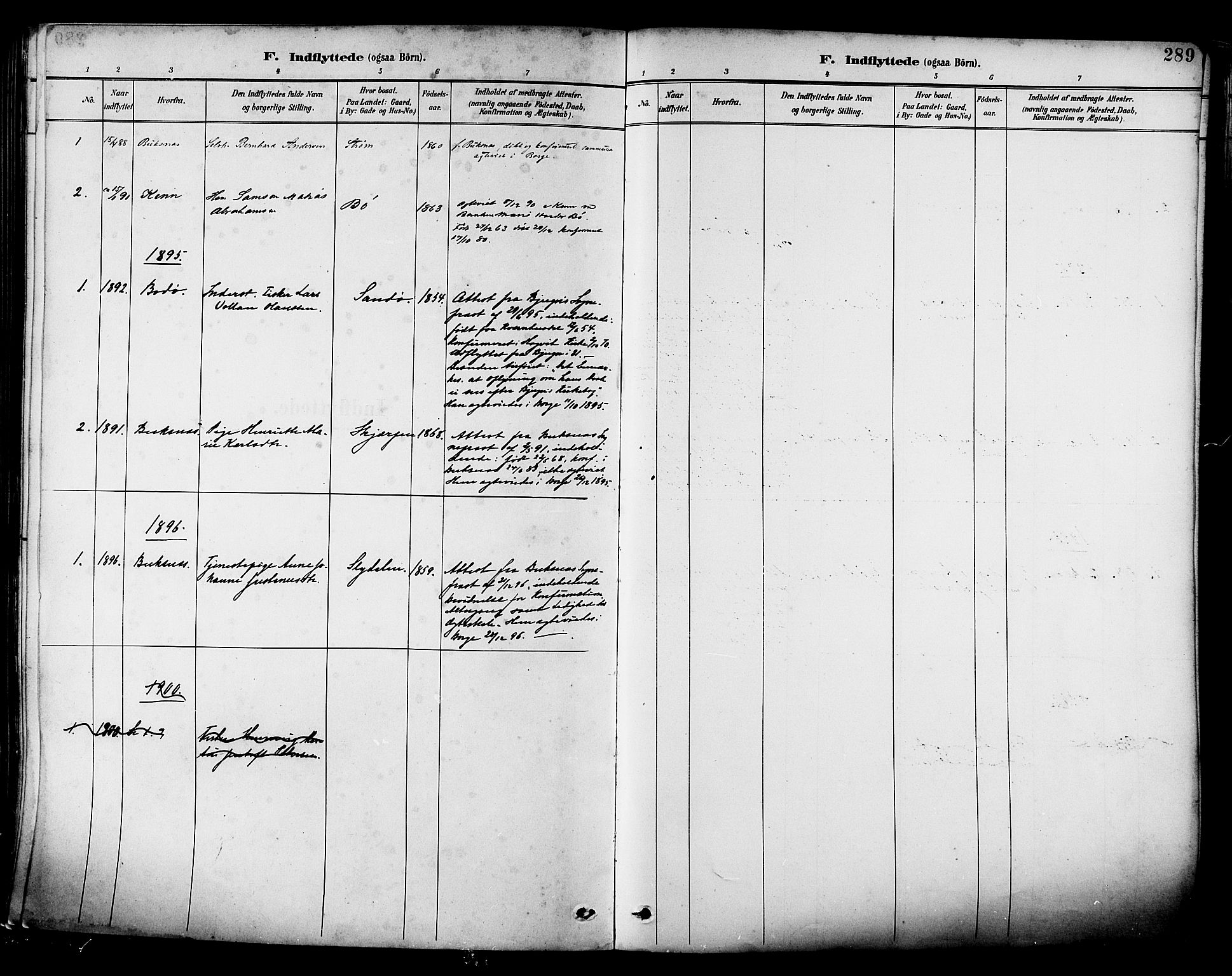 Ministerialprotokoller, klokkerbøker og fødselsregistre - Nordland, SAT/A-1459/880/L1133: Parish register (official) no. 880A07, 1888-1898, p. 289