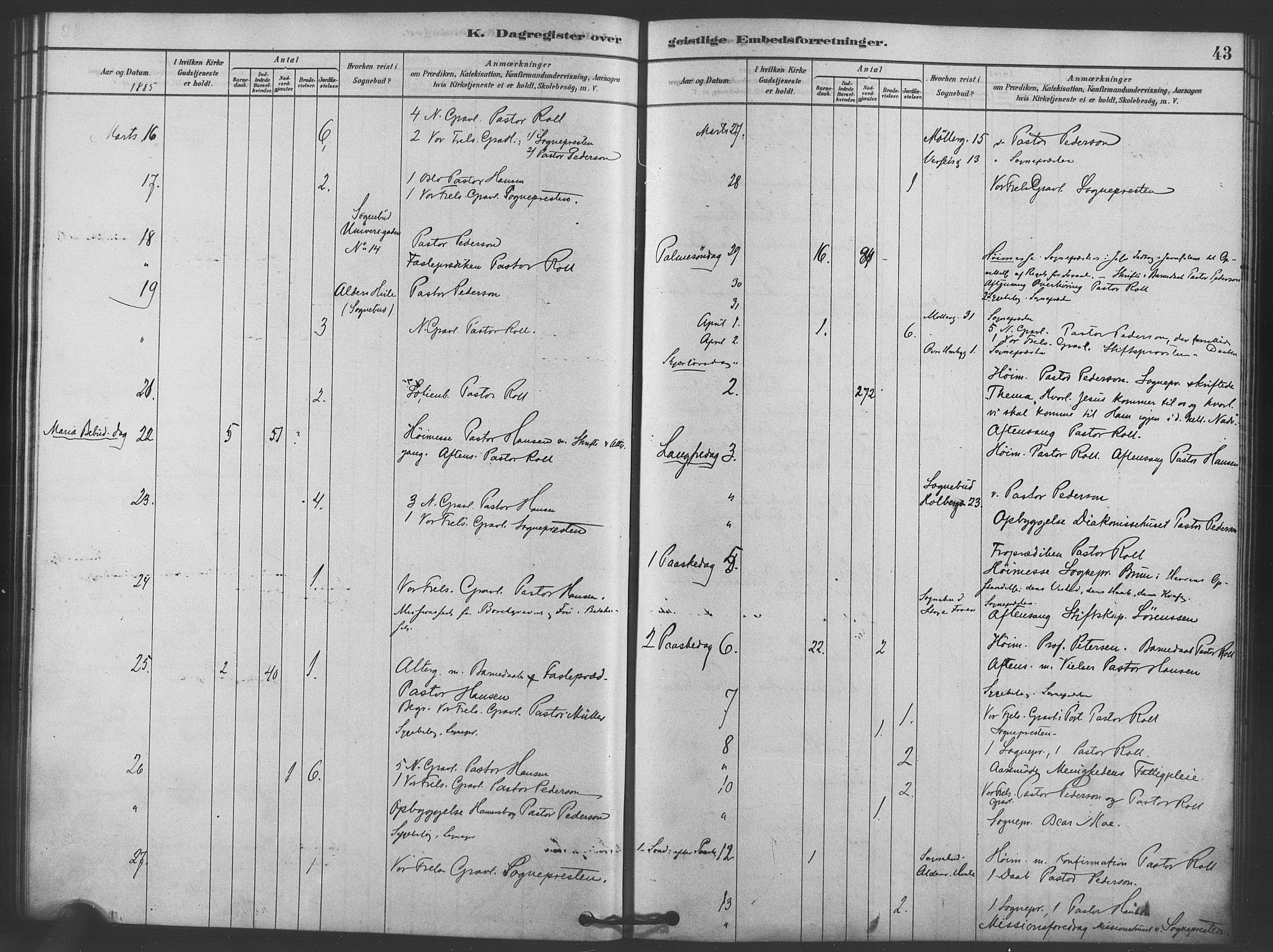 Trefoldighet prestekontor Kirkebøker, AV/SAO-A-10882/I/Ia/L0002: Diary records no. 2, 1878-1890, p. 43