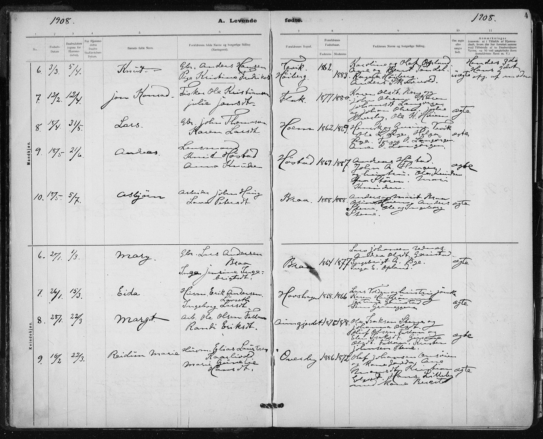Ministerialprotokoller, klokkerbøker og fødselsregistre - Sør-Trøndelag, SAT/A-1456/612/L0381: Parish register (official) no. 612A13, 1907-1923, p. 4