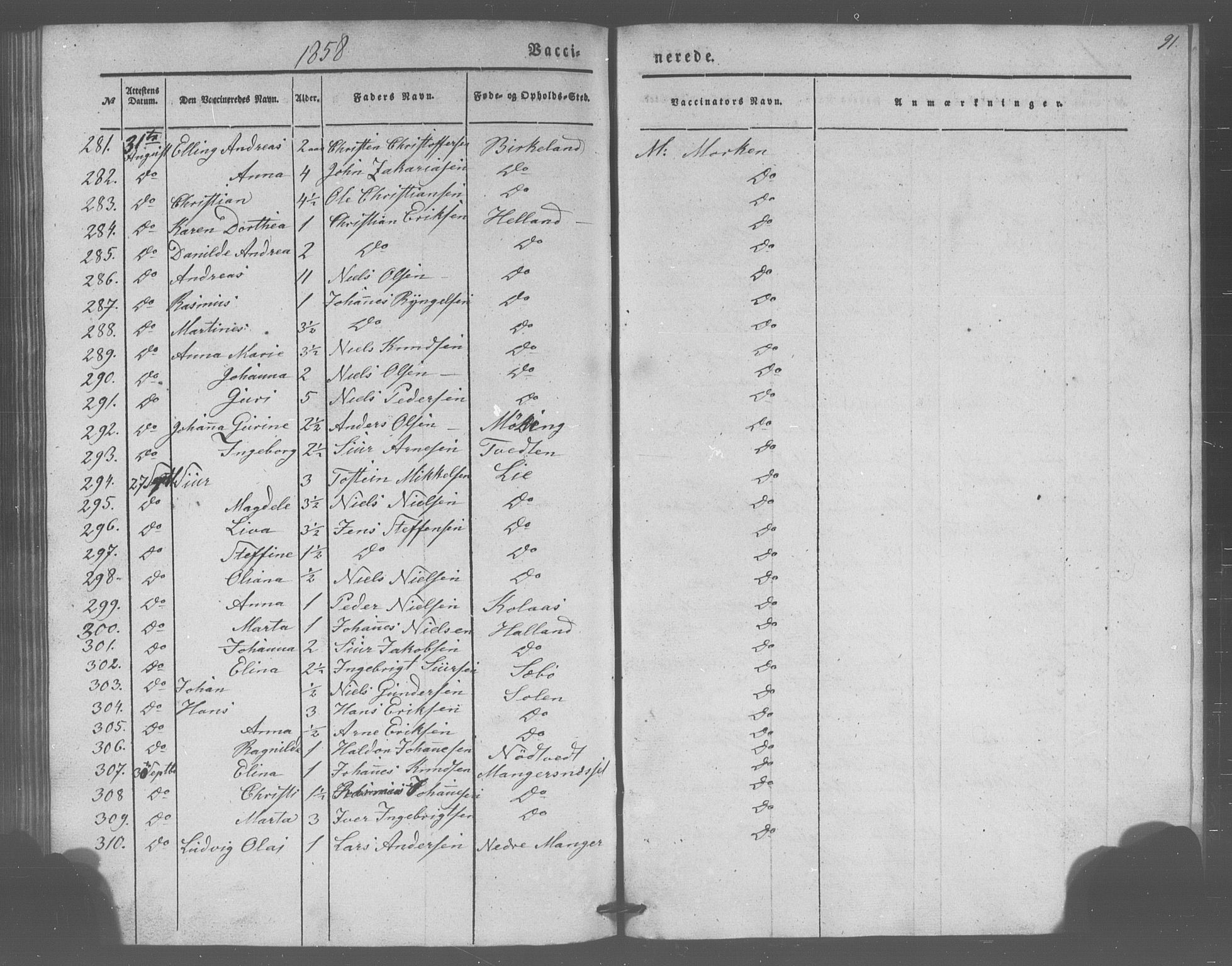Manger sokneprestembete, SAB/A-76801/H/Haa: Parish register (official) no. A 10, 1844-1859, p. 91