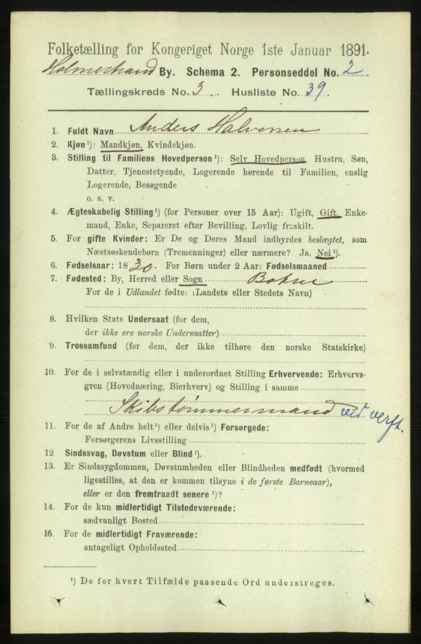 RA, 1891 census for 0702 Holmestrand, 1891, p. 2092