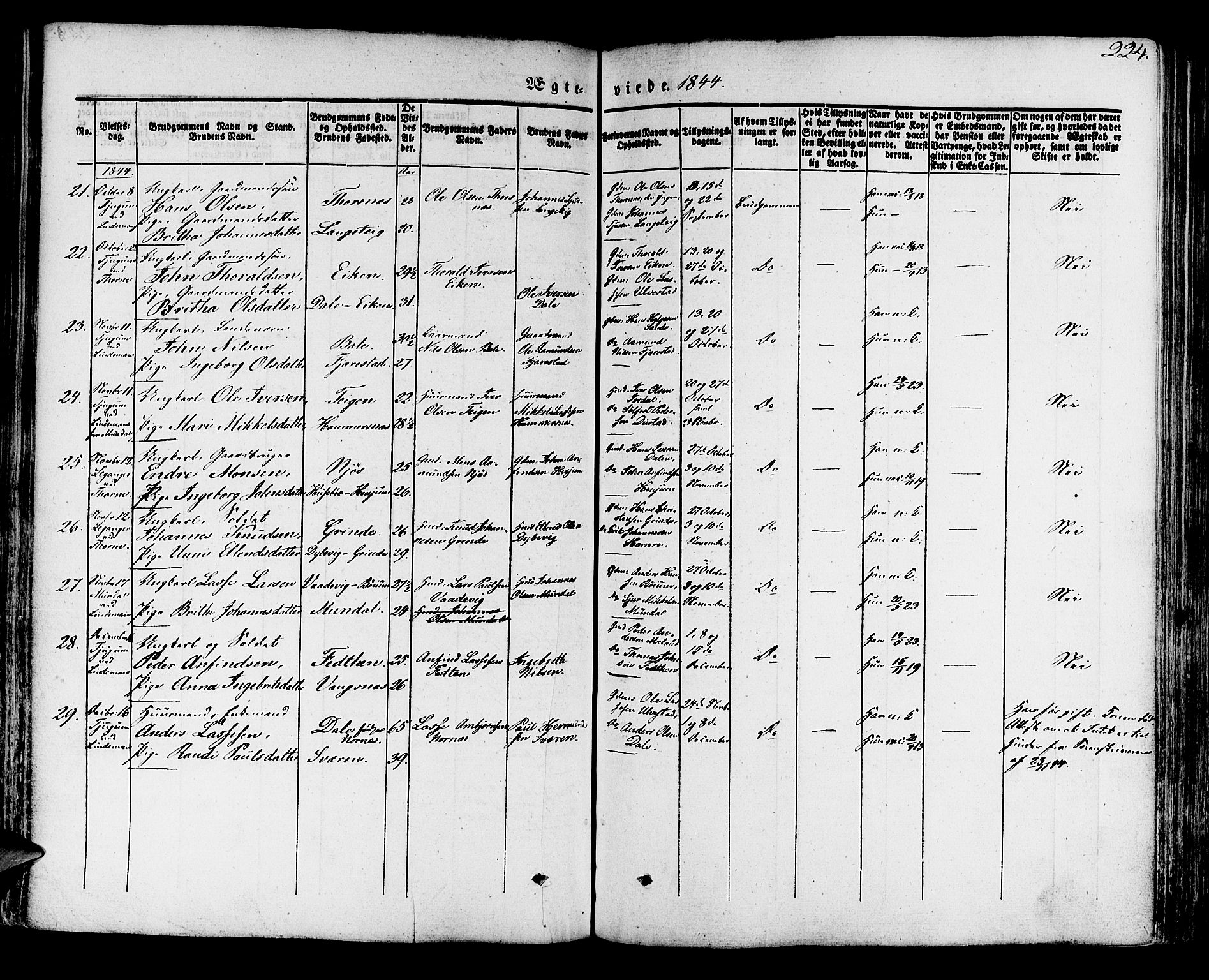 Leikanger sokneprestembete, SAB/A-81001: Parish register (official) no. A 7, 1838-1851, p. 224