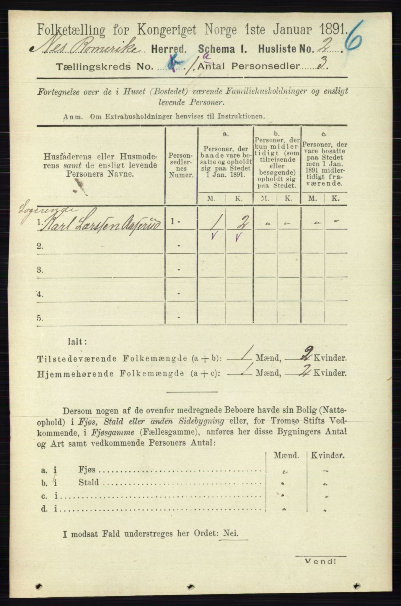 RA, 1891 census for 0236 Nes, 1891, p. 46