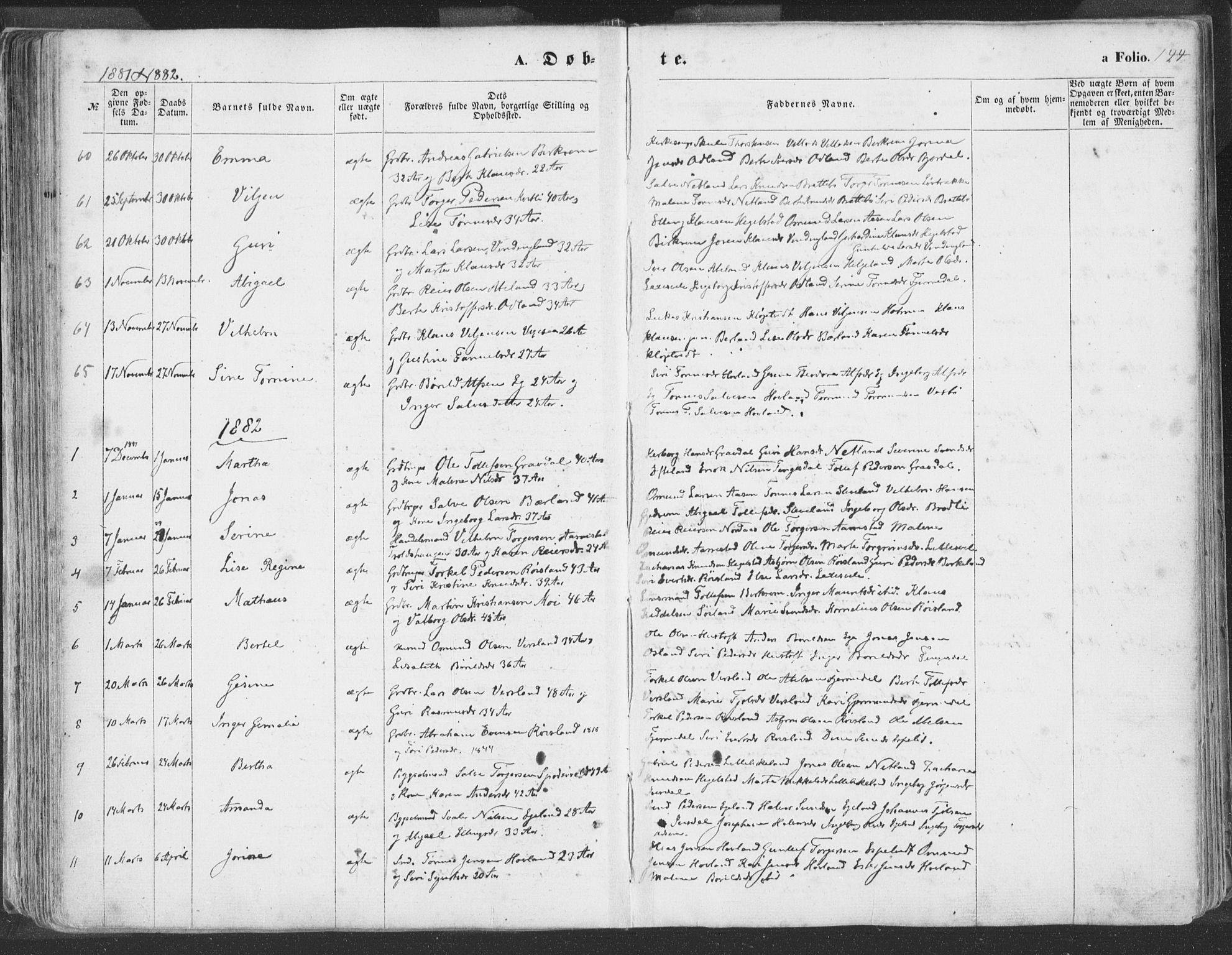 Helleland sokneprestkontor, SAST/A-101810: Parish register (official) no. A 7.1, 1863-1886, p. 144