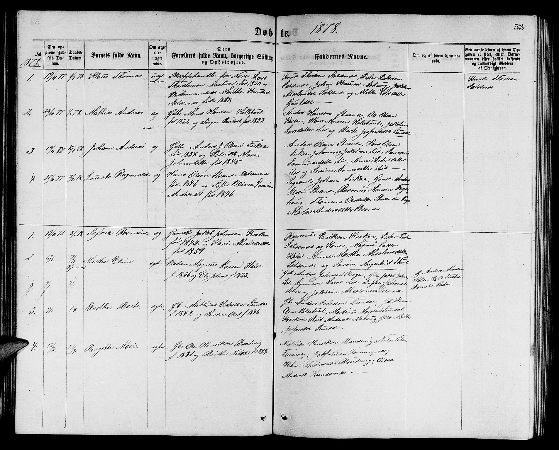 Ministerialprotokoller, klokkerbøker og fødselsregistre - Møre og Romsdal, SAT/A-1454/501/L0016: Parish register (copy) no. 501C02, 1868-1884, p. 53