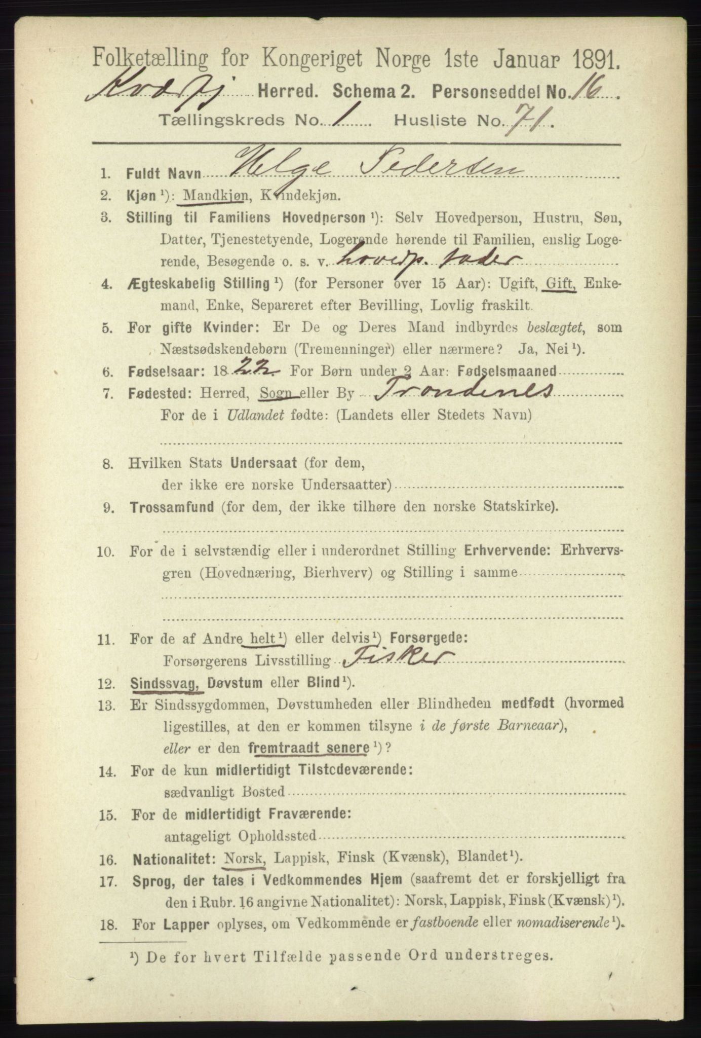 RA, 1891 census for 1911 Kvæfjord, 1891, p. 612