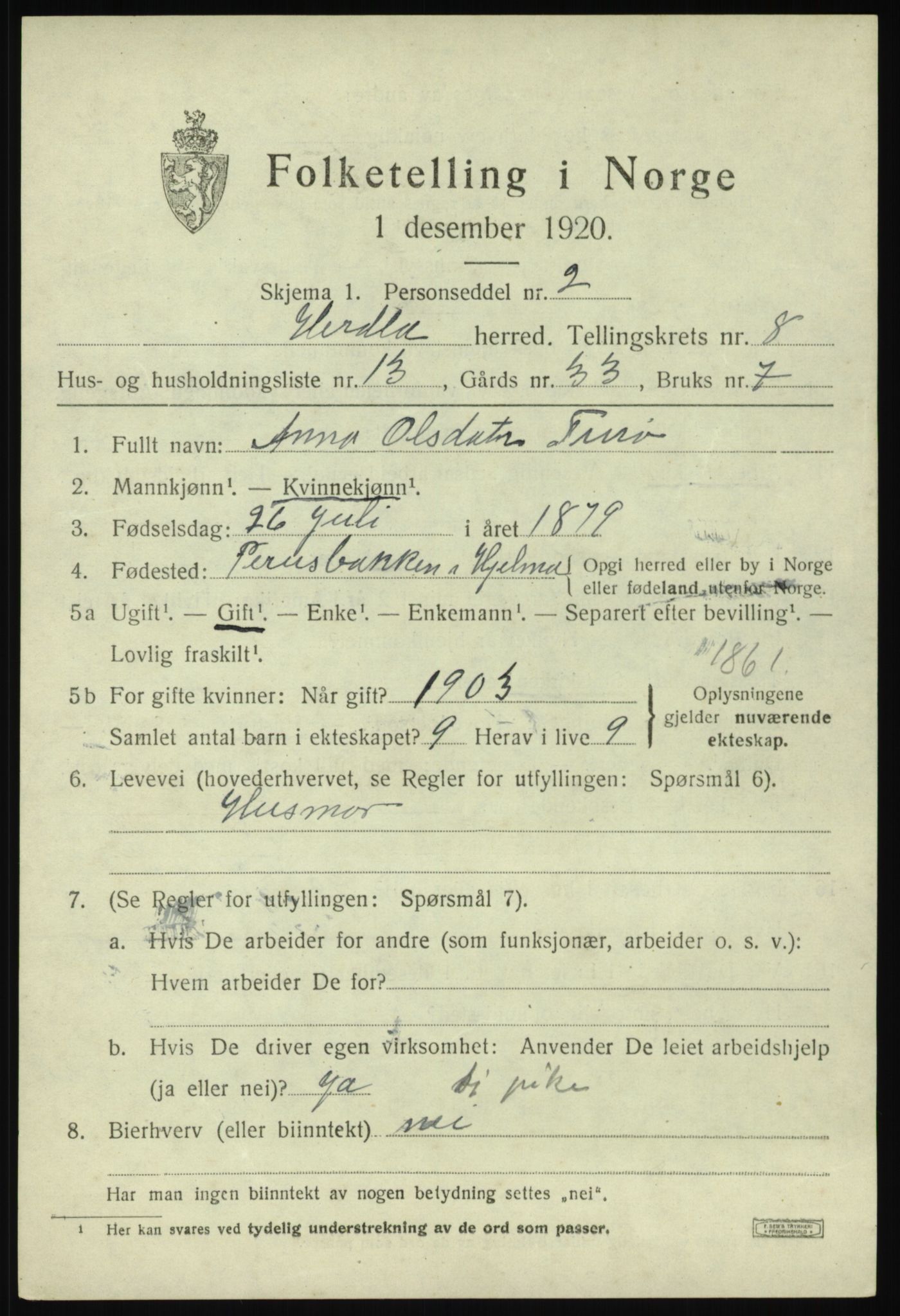 SAB, 1920 census for Herdla, 1920, p. 5921