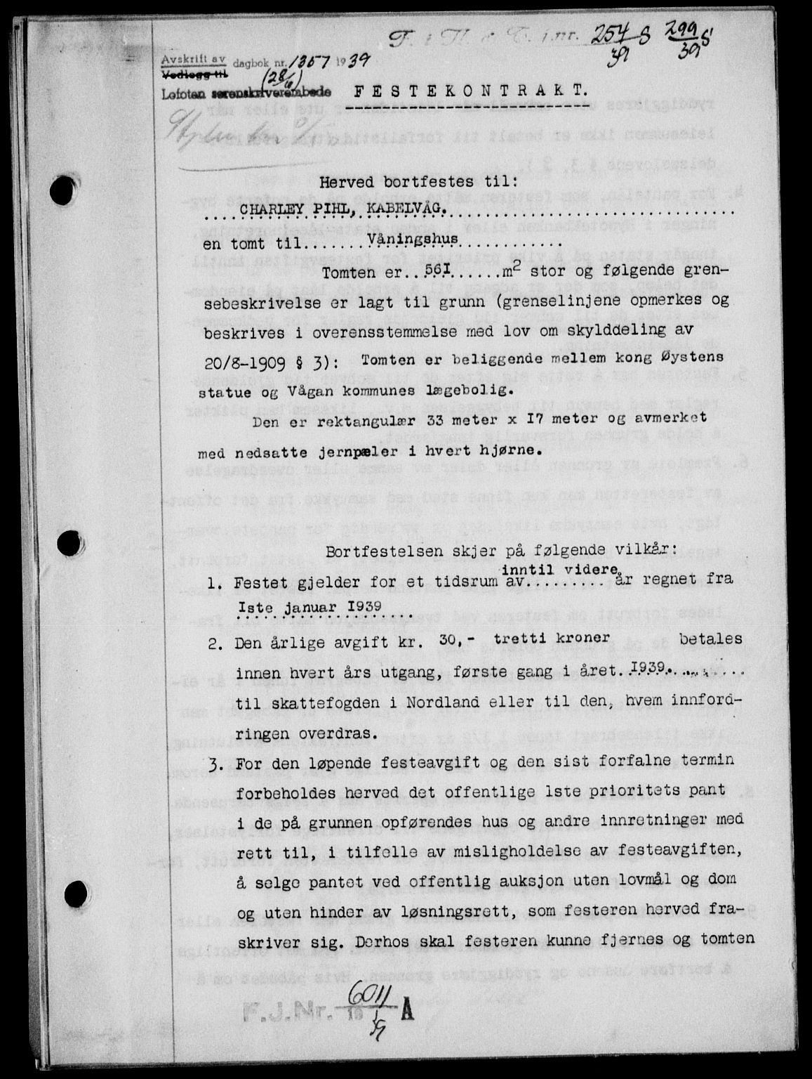 Lofoten sorenskriveri, SAT/A-0017/1/2/2C/L0006a: Mortgage book no. 6a, 1939-1939, Diary no: : 1357/1939