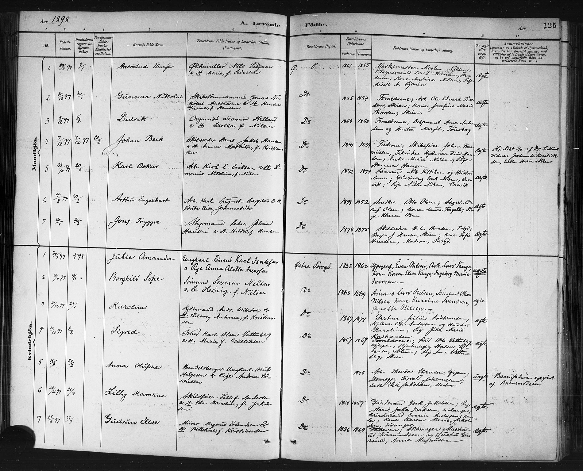 Porsgrunn kirkebøker , AV/SAKO-A-104/G/Gb/L0005: Parish register (copy) no. II 5, 1883-1915, p. 125