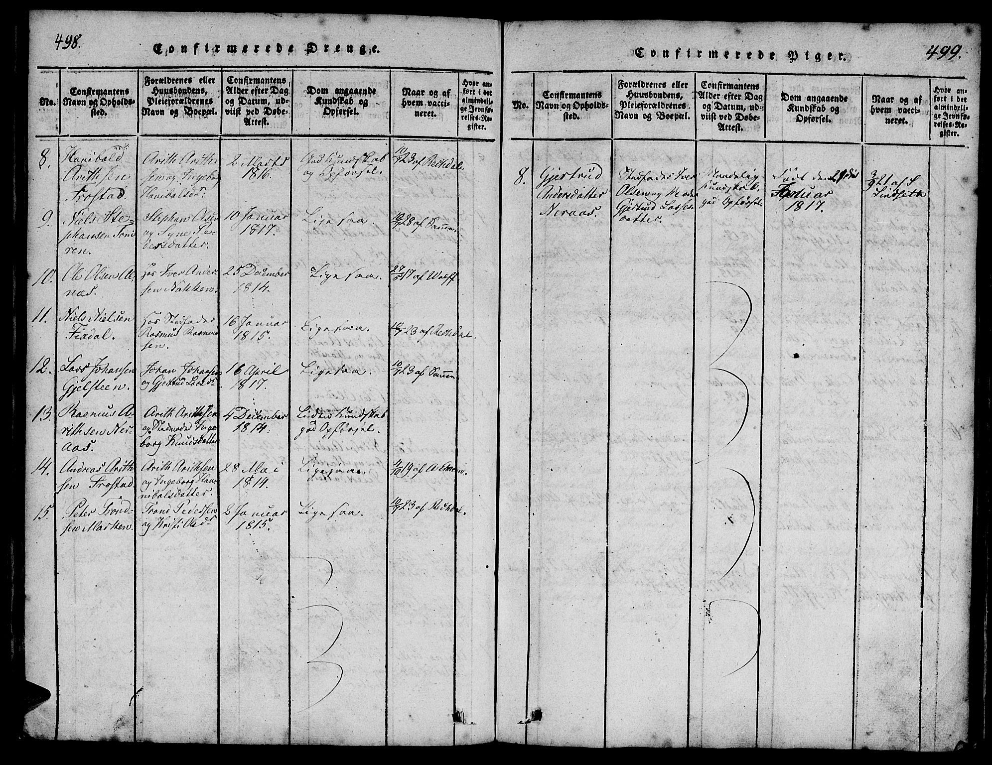 Ministerialprotokoller, klokkerbøker og fødselsregistre - Møre og Romsdal, SAT/A-1454/539/L0528: Parish register (official) no. 539A01, 1818-1847, p. 498-499