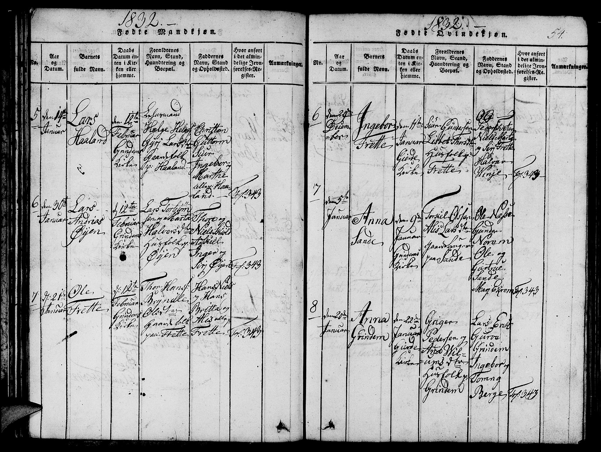 Etne sokneprestembete, SAB/A-75001/H/Hab: Parish register (copy) no. C 1, 1816-1841, p. 54