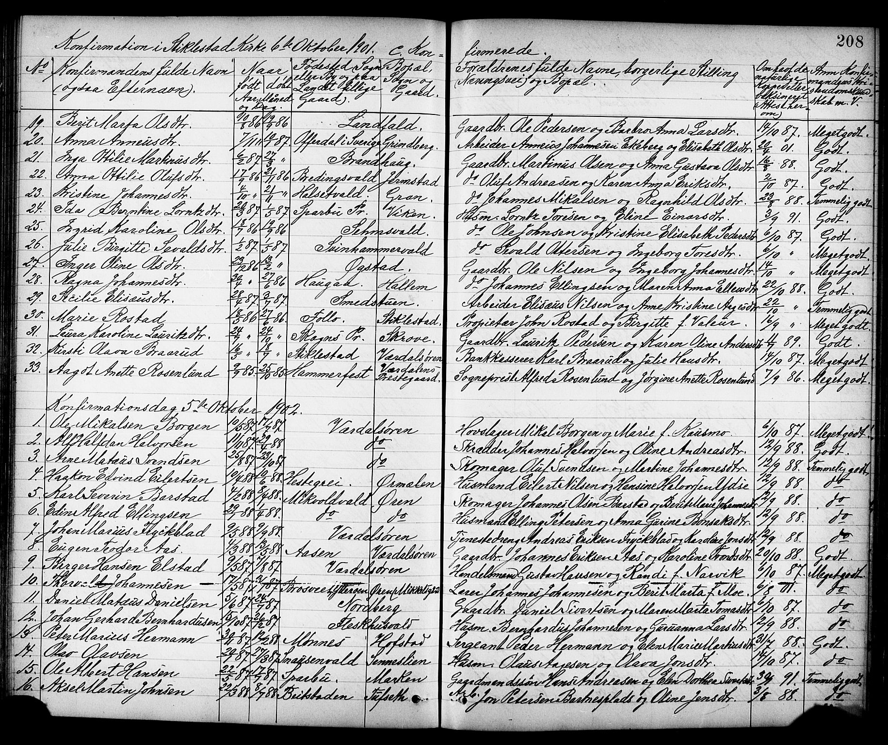 Ministerialprotokoller, klokkerbøker og fødselsregistre - Nord-Trøndelag, SAT/A-1458/723/L0257: Parish register (copy) no. 723C05, 1890-1907, p. 208