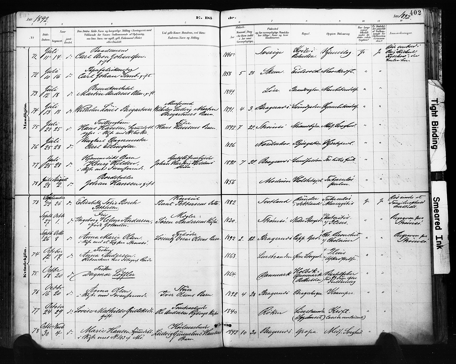 Bragernes kirkebøker, AV/SAKO-A-6/F/Fb/L0007: Parish register (official) no. II 7, 1885-1893, p. 402