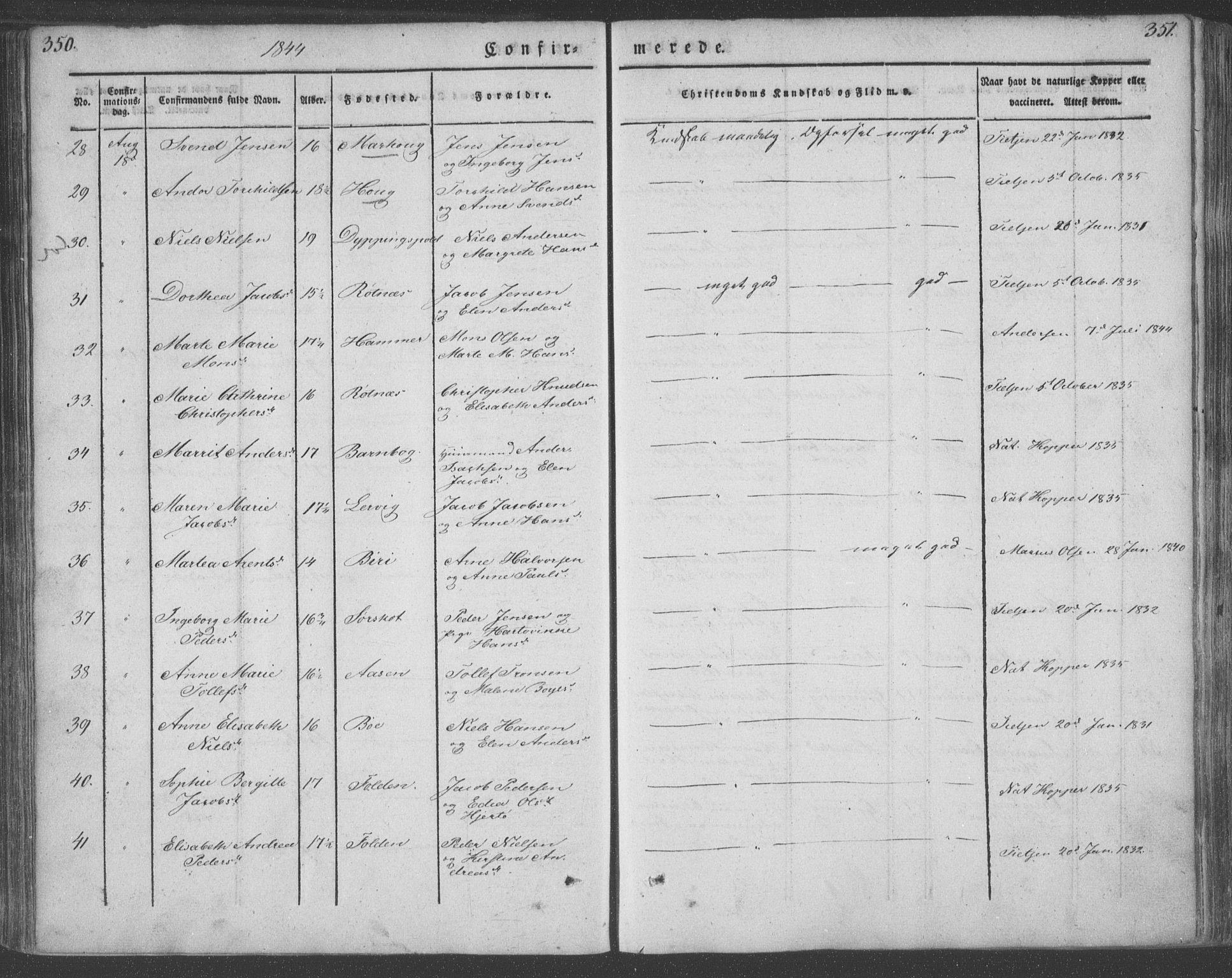 Ministerialprotokoller, klokkerbøker og fødselsregistre - Nordland, AV/SAT-A-1459/855/L0799: Parish register (official) no. 855A07, 1834-1852, p. 350-351