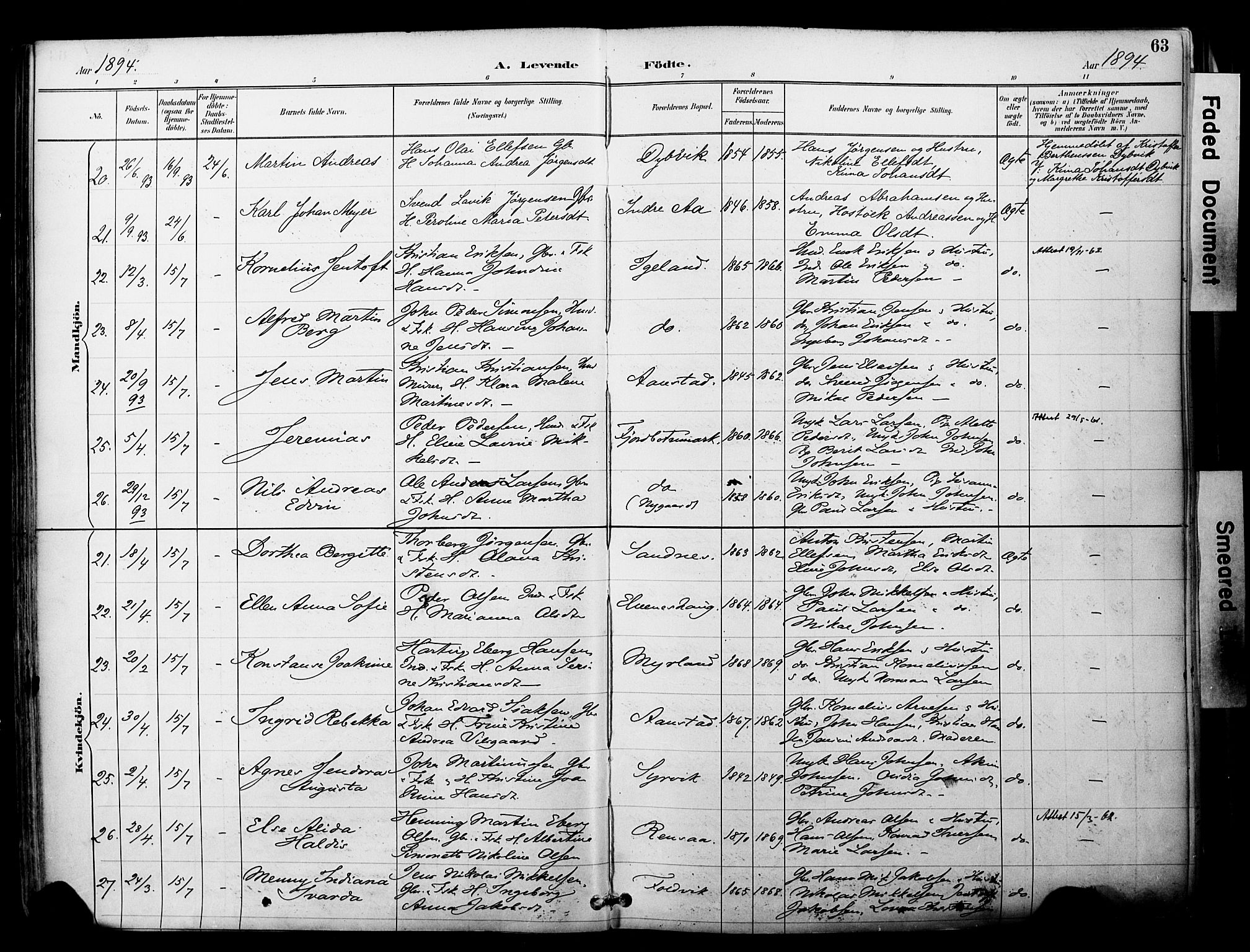 Ibestad sokneprestembete, SATØ/S-0077/H/Ha/Haa/L0012kirke: Parish register (official) no. 12, 1890-1900, p. 63