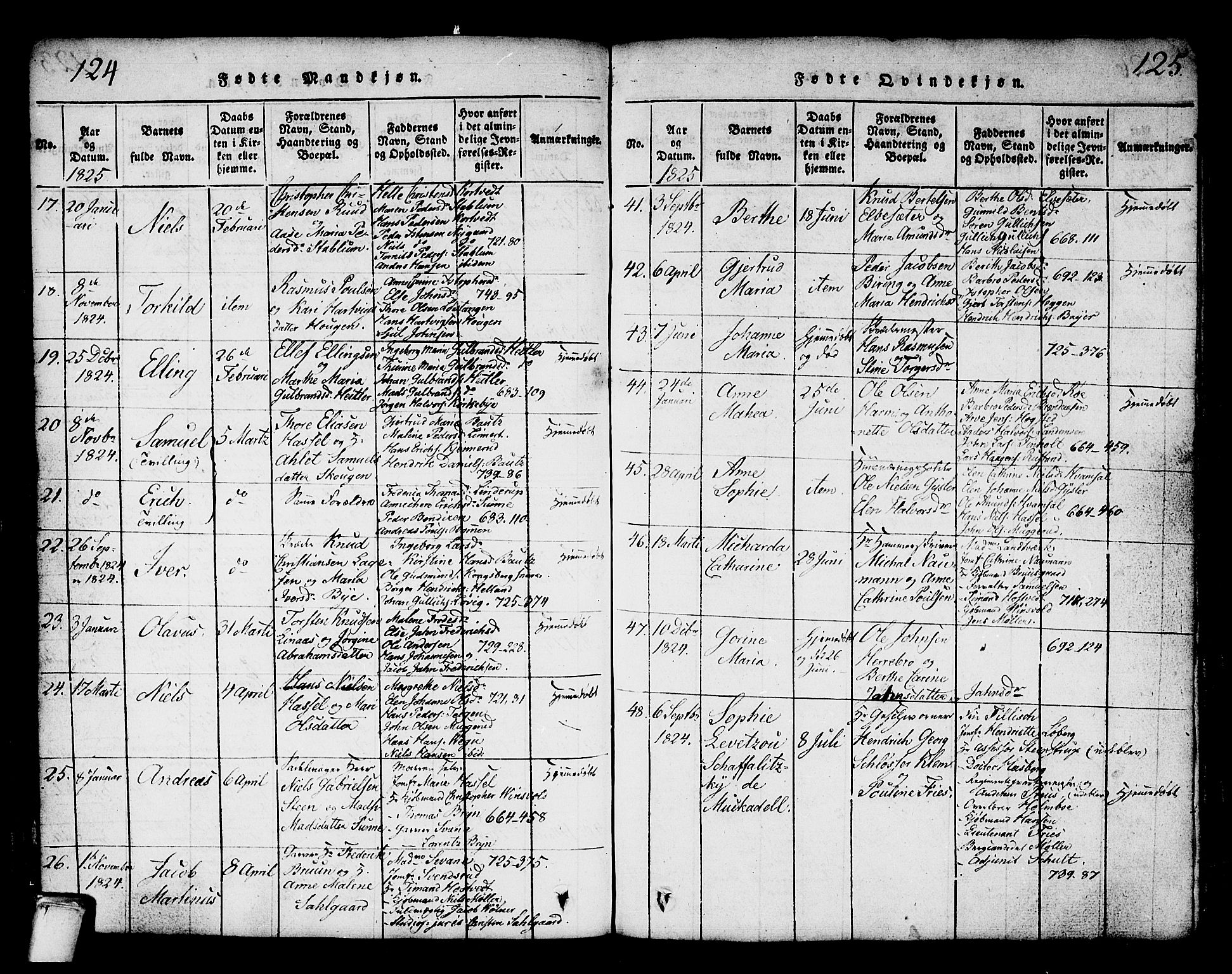 Kongsberg kirkebøker, AV/SAKO-A-22/G/Ga/L0001: Parish register (copy) no. 1, 1816-1839, p. 124-125