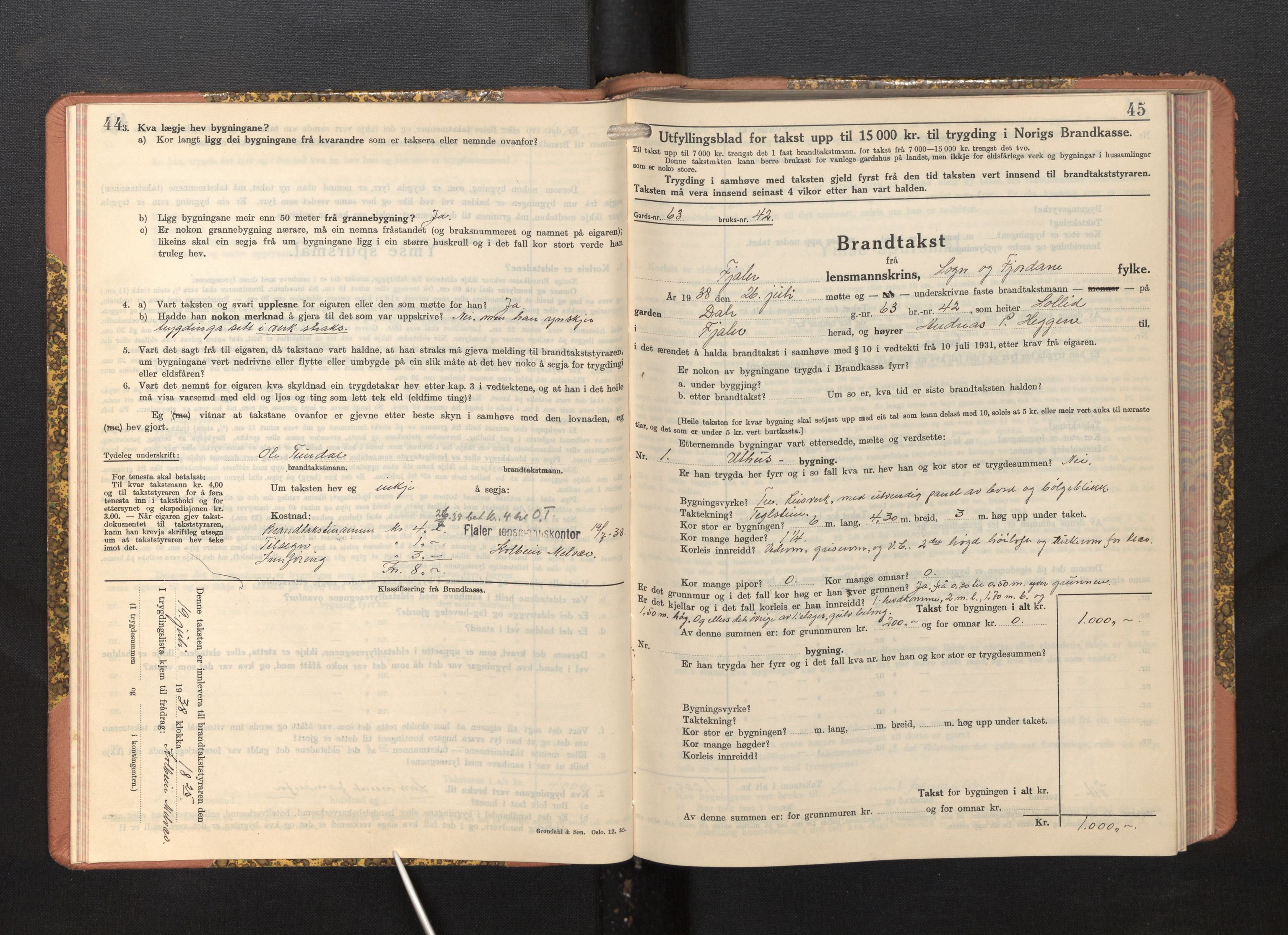 Lensmannen i Fjaler, AV/SAB-A-27201/0012/L0007: Branntakstprotokoll, skjematakst, 1937-1950, p. 44-45