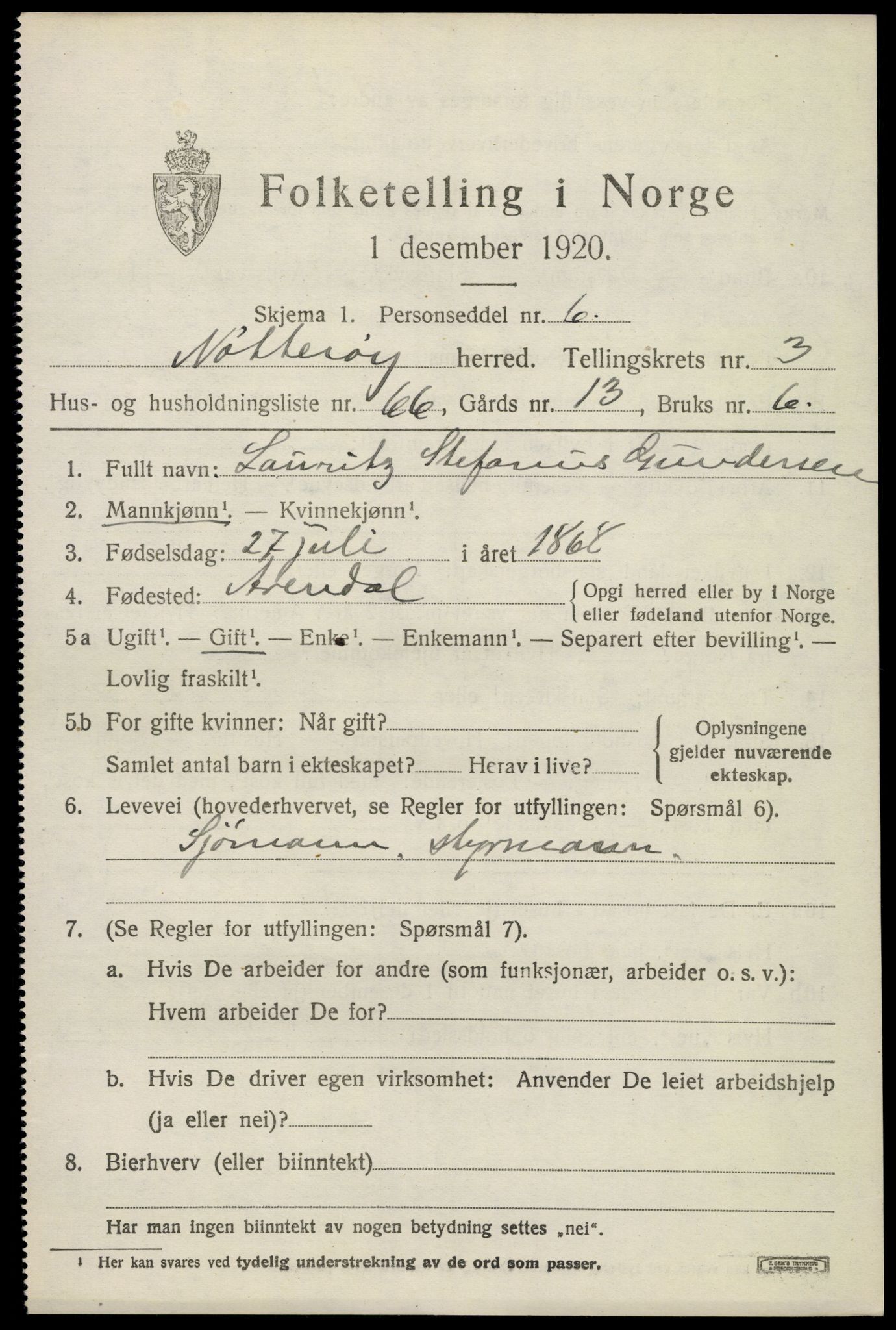 SAKO, 1920 census for Nøtterøy, 1920, p. 6257
