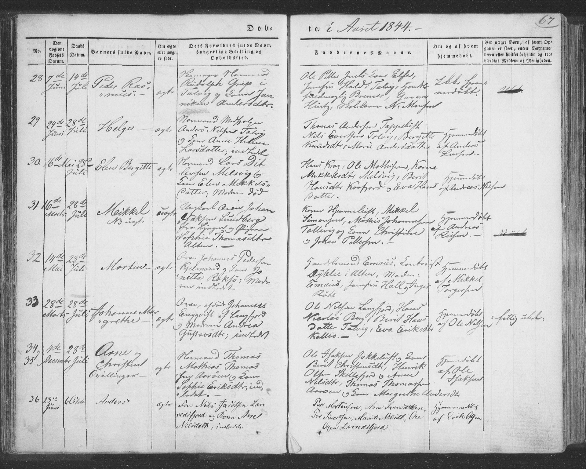 Talvik sokneprestkontor, SATØ/S-1337/H/Ha/L0009kirke: Parish register (official) no. 9, 1837-1852, p. 67
