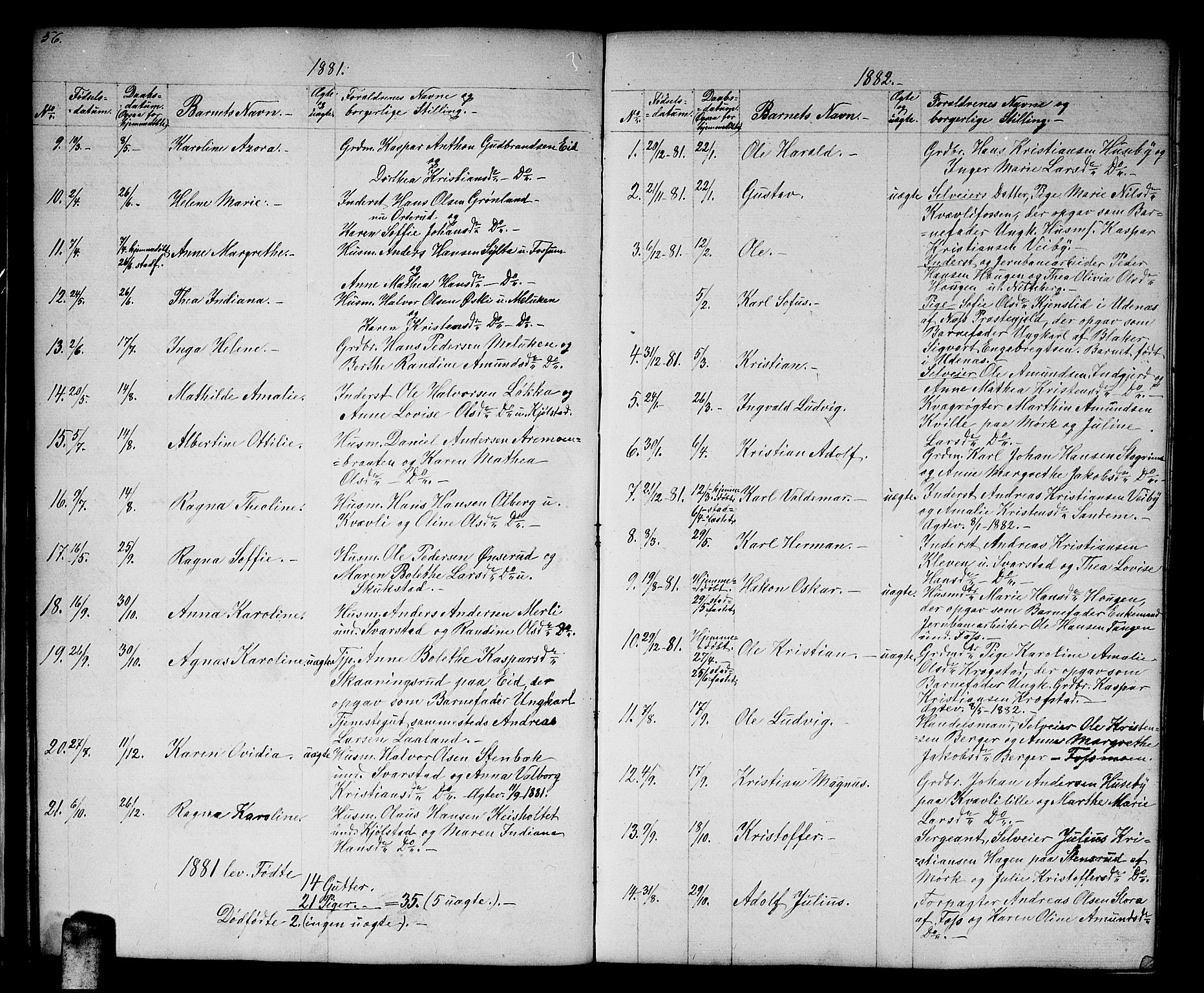 Aurskog prestekontor Kirkebøker, SAO/A-10304a/G/Gb/L0001: Parish register (copy) no. II 1, 1858-1885, p. 56