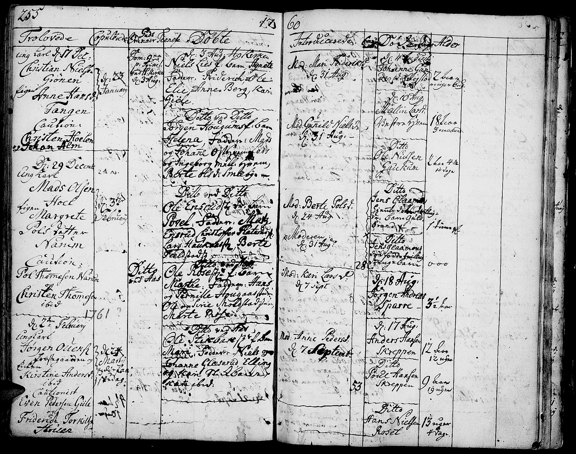 Toten prestekontor, SAH/PREST-102/H/Ha/Haa/L0004: Parish register (official) no. 4, 1751-1761, p. 255