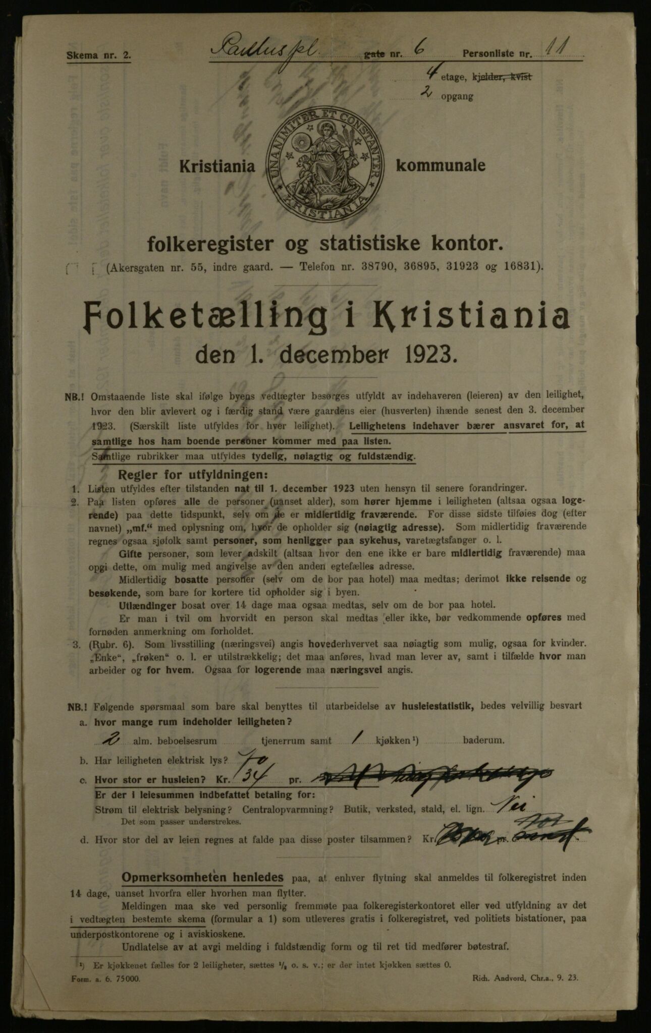 OBA, Municipal Census 1923 for Kristiania, 1923, p. 86796