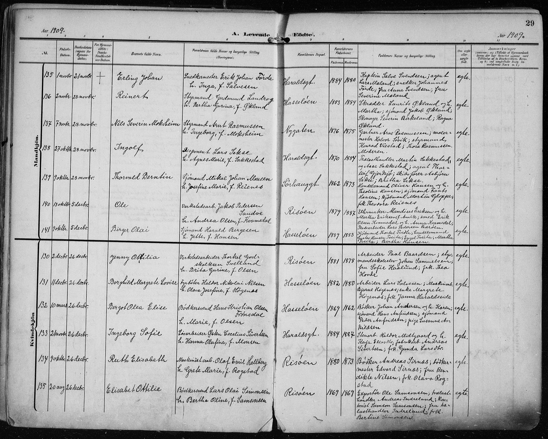 Haugesund sokneprestkontor, SAST/A -101863/H/Ha/Haa/L0008: Parish register (official) no. A 8, 1908-1921, p. 29