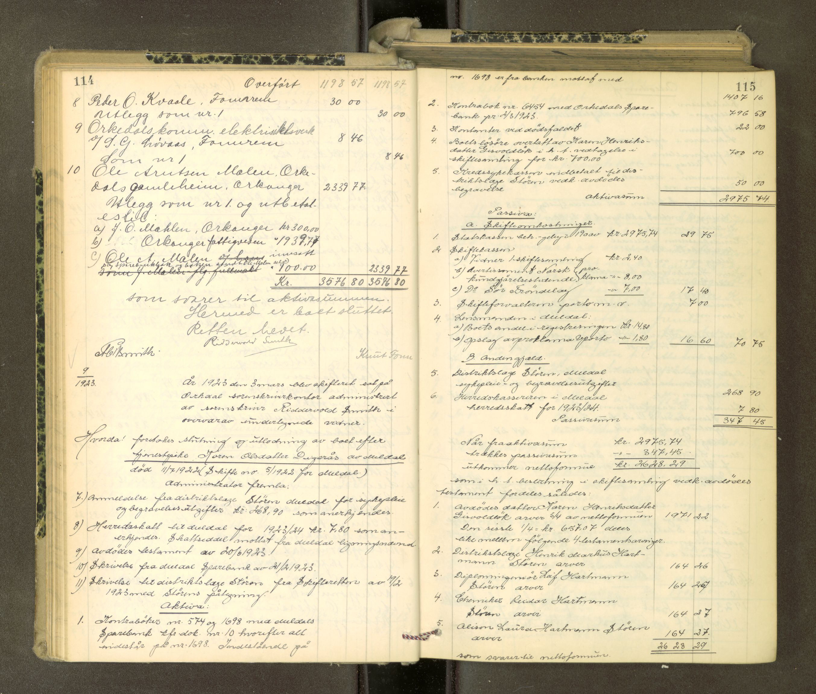 Orkdal sorenskriveri, AV/SAT-A-4169/1/3/3Aa/L0017: Skifteprotokoller, 1921-1929, p. 114-115